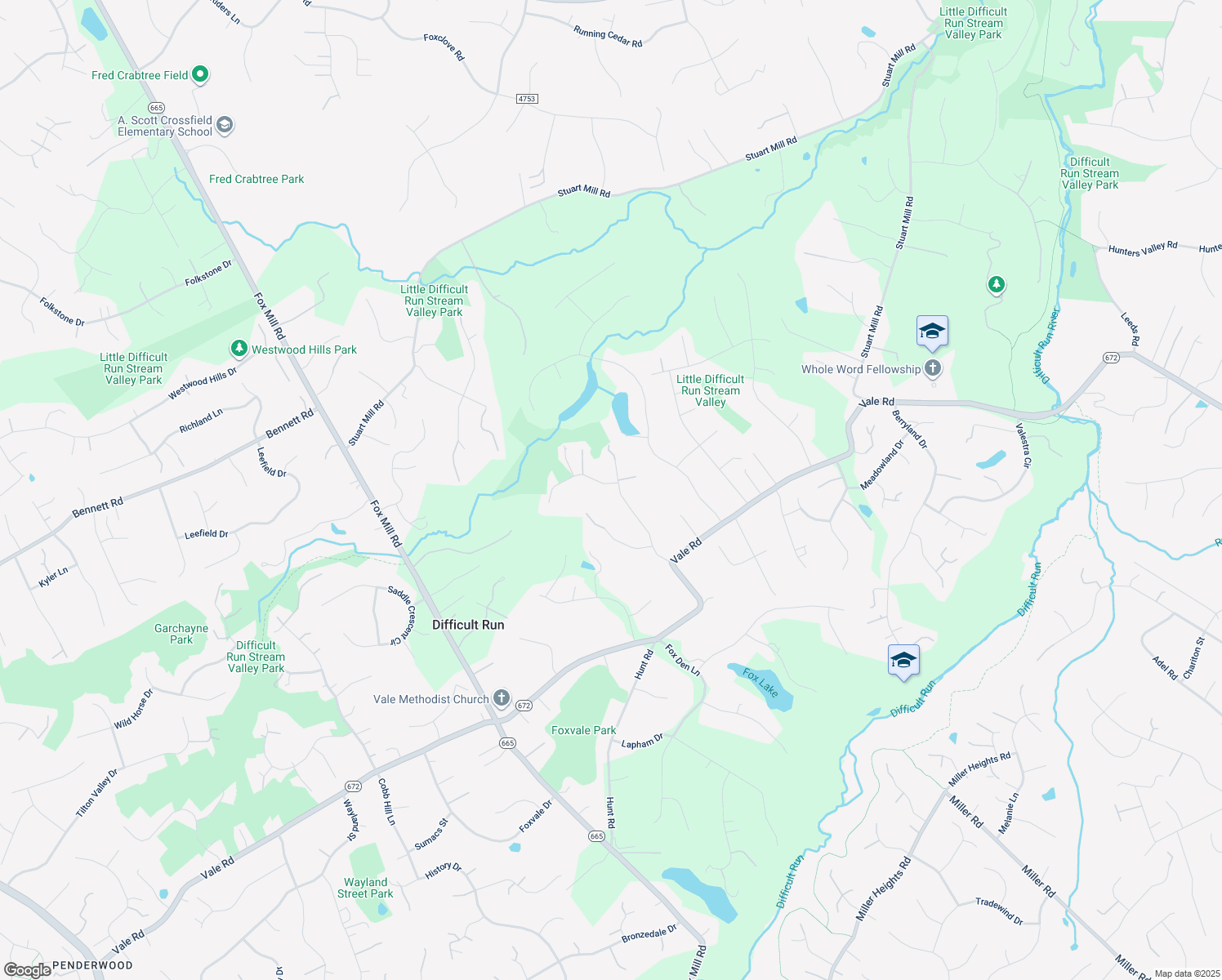map of restaurants, bars, coffee shops, grocery stores, and more near 2818 Rifle Ridge Road in Oakton