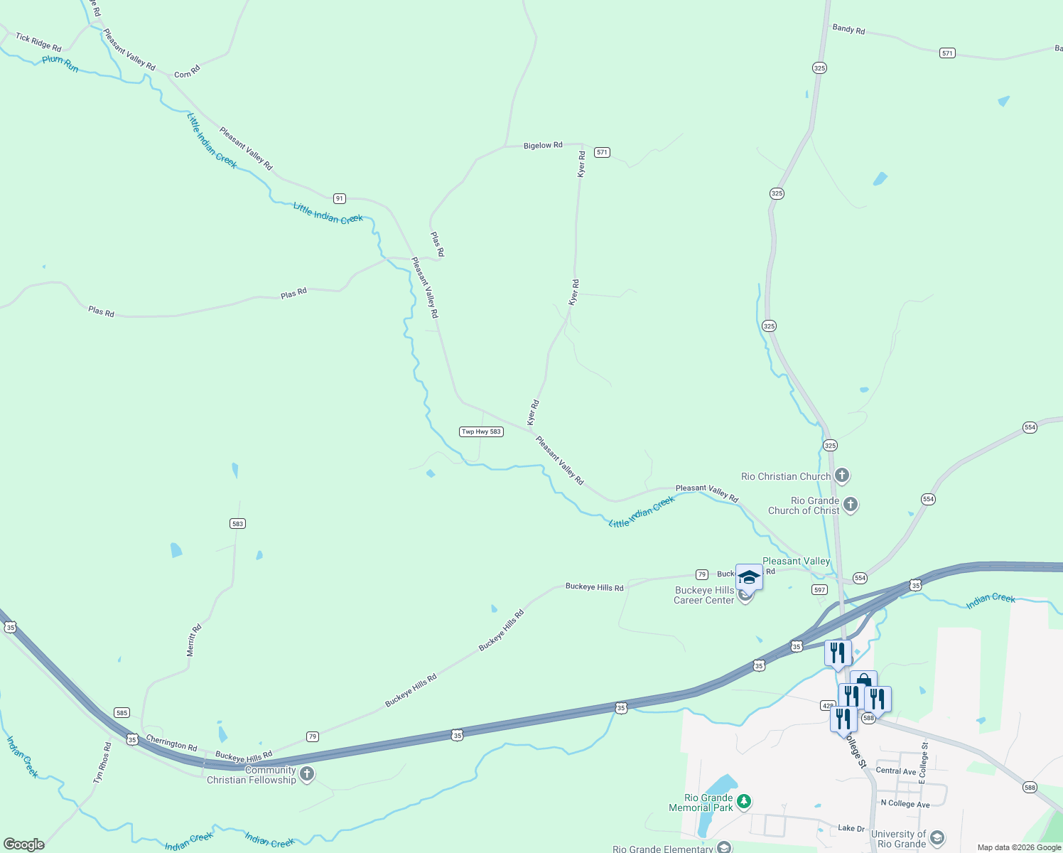 map of restaurants, bars, coffee shops, grocery stores, and more near 1270 Pleasant Valley Road in Vinton
