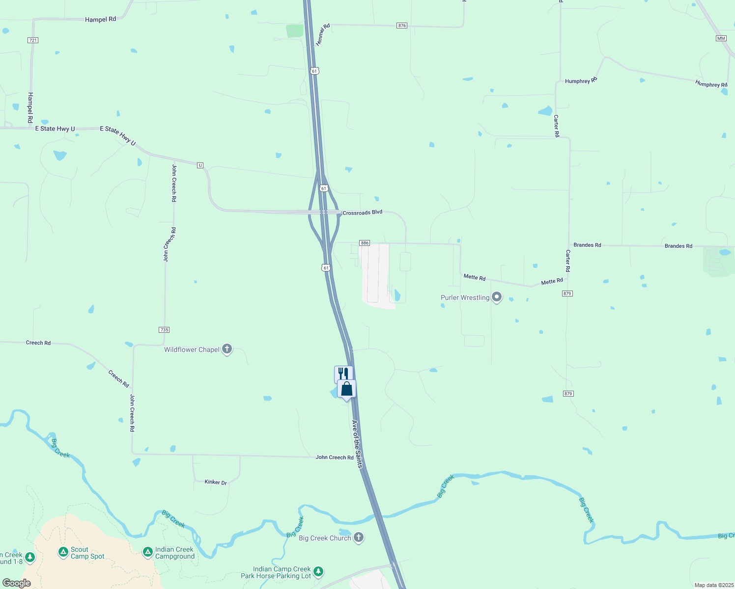 map of restaurants, bars, coffee shops, grocery stores, and more near 280 Blue Bunting Circle in Moscow Mills