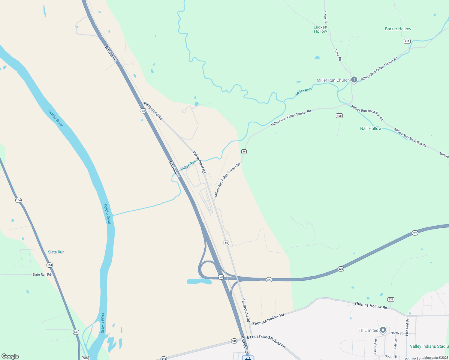 map of restaurants, bars, coffee shops, grocery stores, and more near 218 Millers Run-Fallen Timber Road in Lucasville