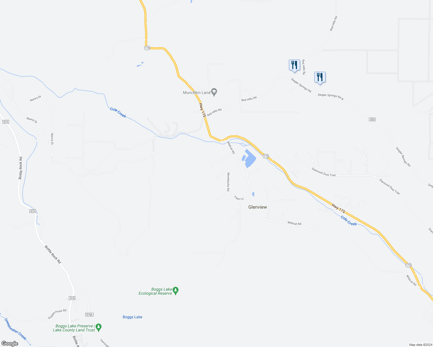 map of restaurants, bars, coffee shops, grocery stores, and more near 9145 Mombacho Road in Kelseyville