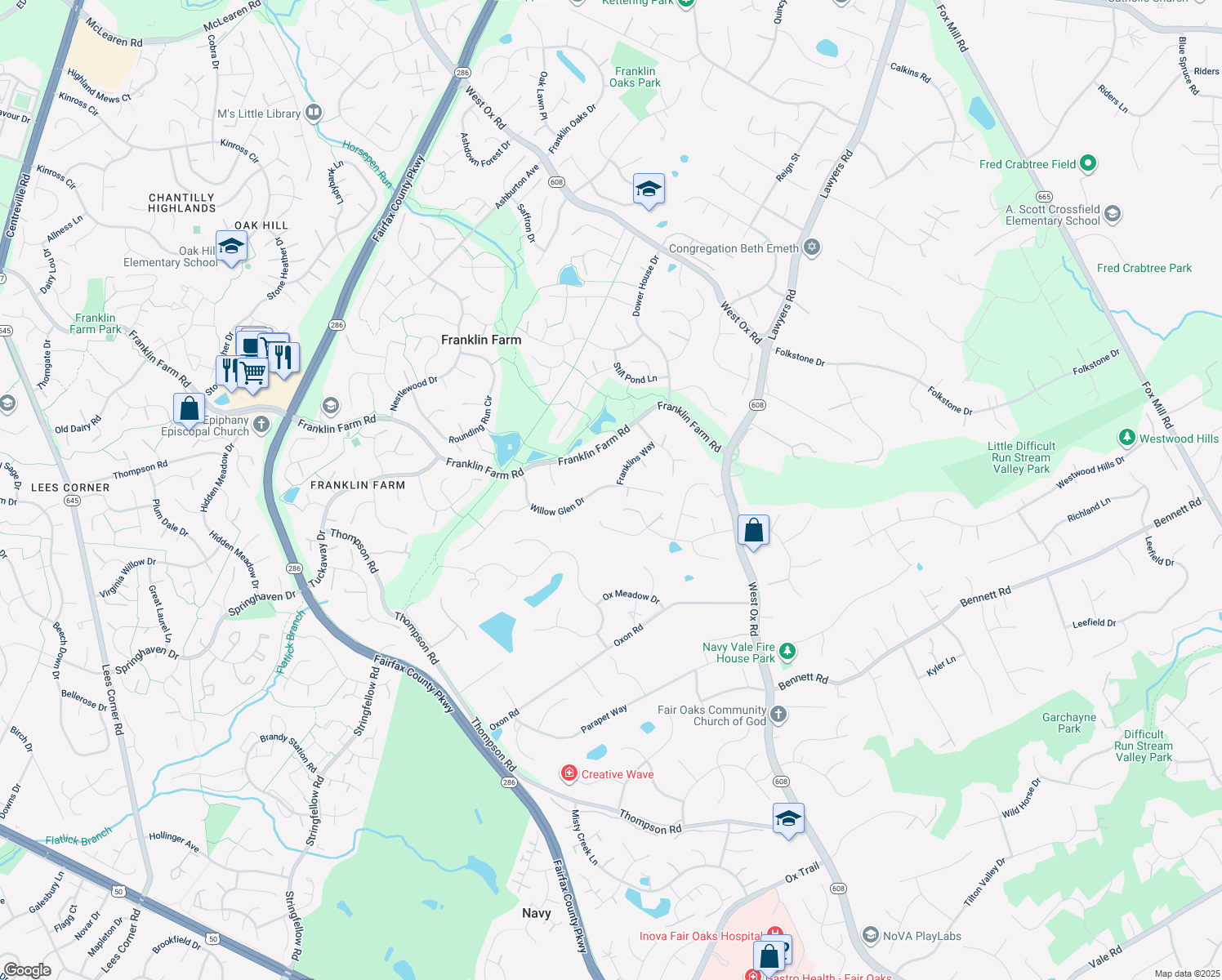 map of restaurants, bars, coffee shops, grocery stores, and more near 3294 Willow Glen Drive in Herndon