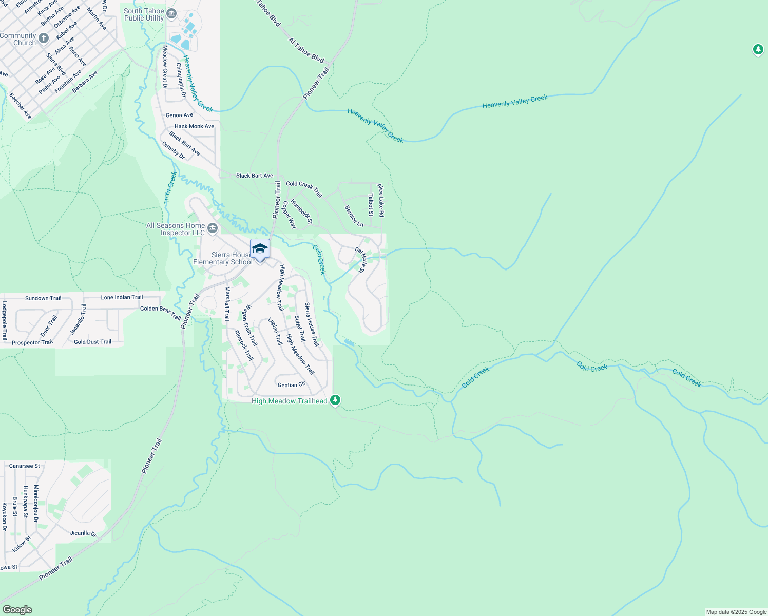 map of restaurants, bars, coffee shops, grocery stores, and more near 2278 Cold Creek Trail in South Lake Tahoe