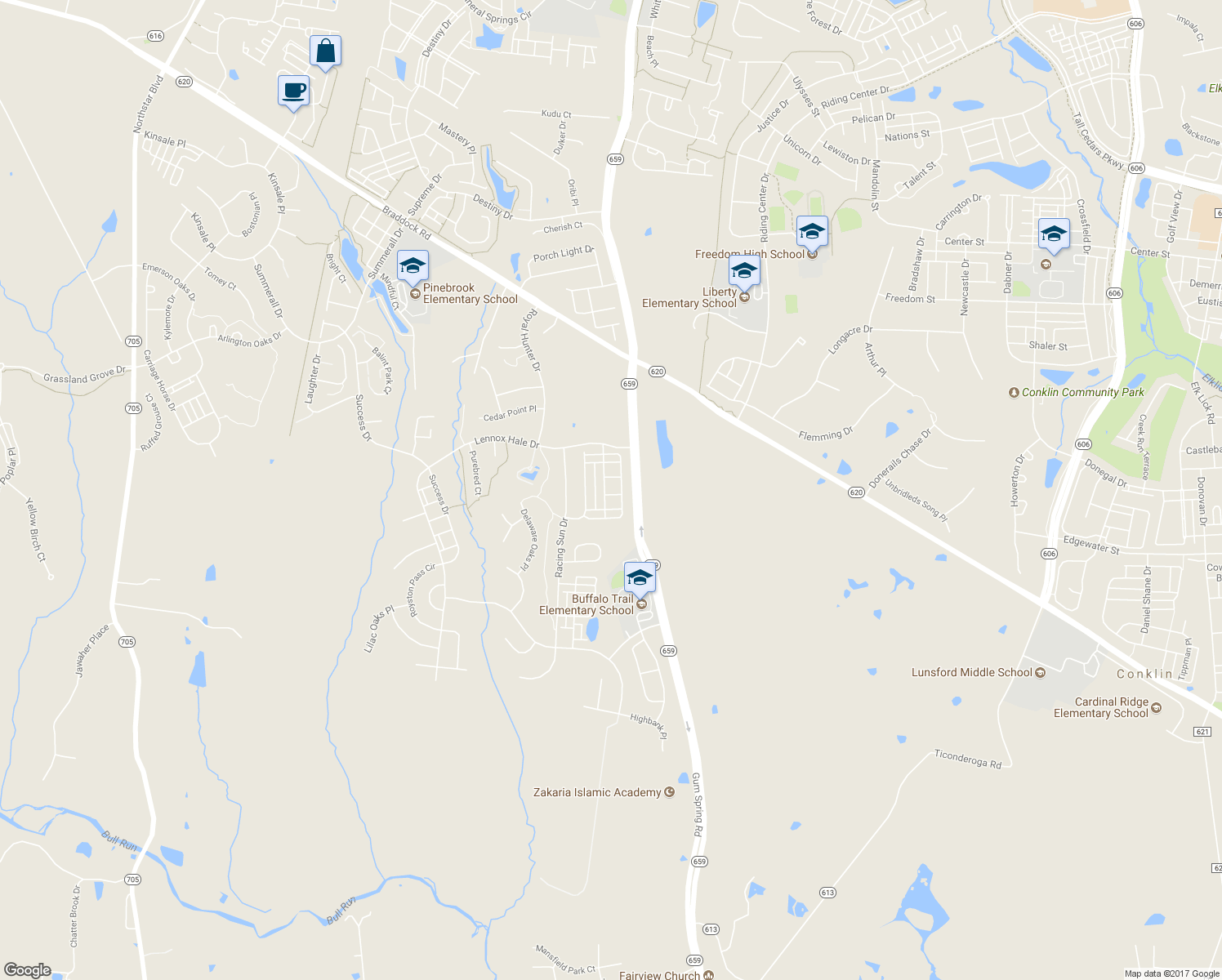 map of restaurants, bars, coffee shops, grocery stores, and more near 42144 Sandown Park Terrace in Aldie