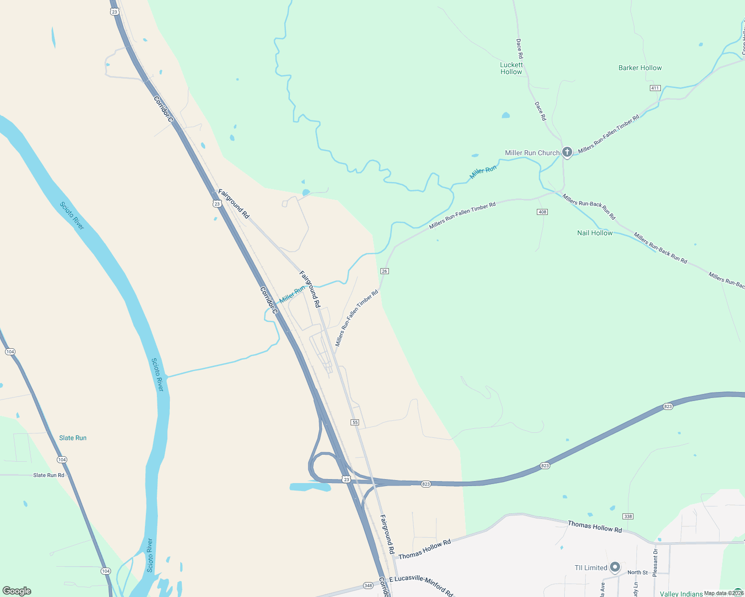 map of restaurants, bars, coffee shops, grocery stores, and more near 330 Millers Run-Fallen Timber Road in Lucasville