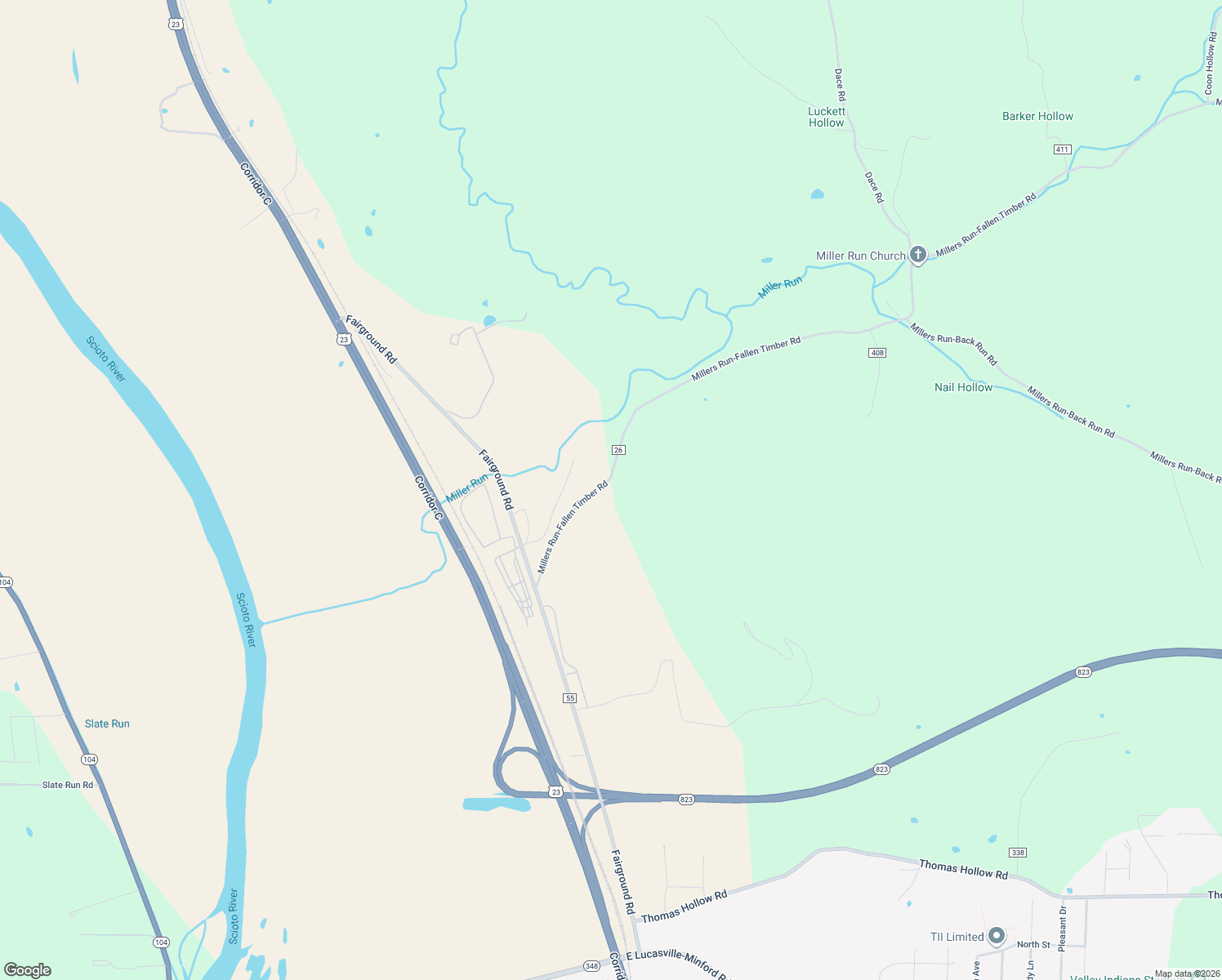 map of restaurants, bars, coffee shops, grocery stores, and more near 330 Millers Run-Fallen Timber Road in Lucasville