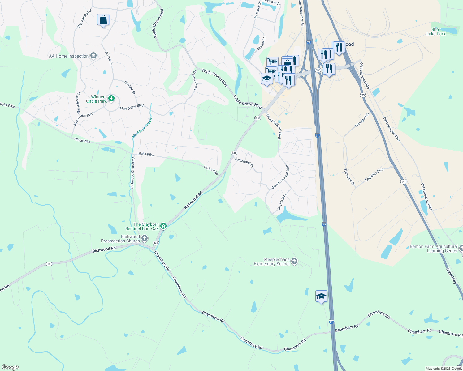 map of restaurants, bars, coffee shops, grocery stores, and more near 11527 Fringe Tree Drive in Walton