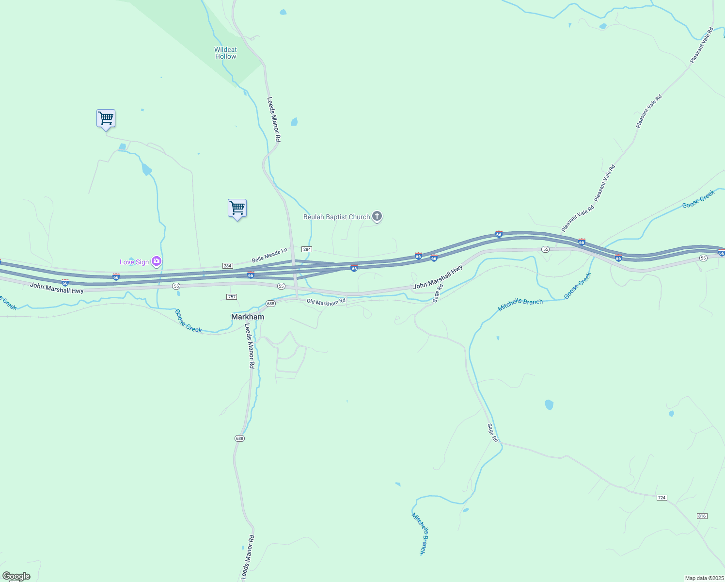 map of restaurants, bars, coffee shops, grocery stores, and more near 11500 John Marshall Highway in Markham