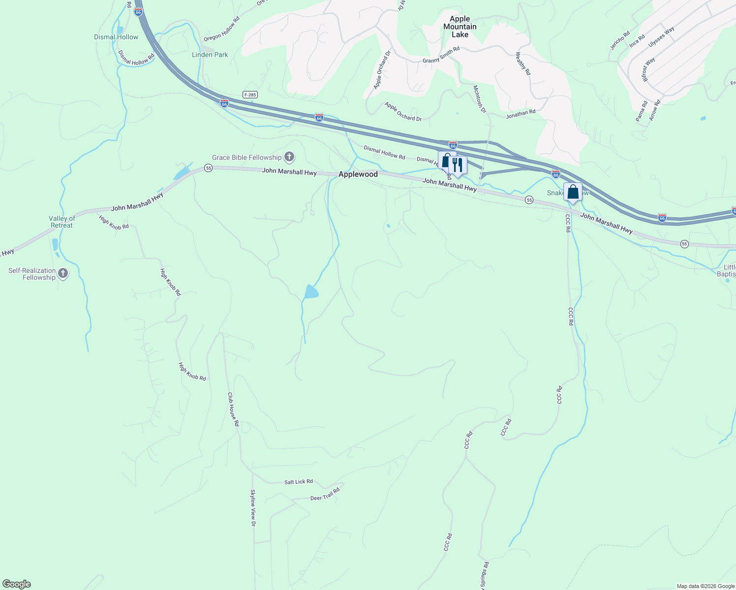 map of restaurants, bars, coffee shops, grocery stores, and more near 917 Katherine Drive in Front Royal