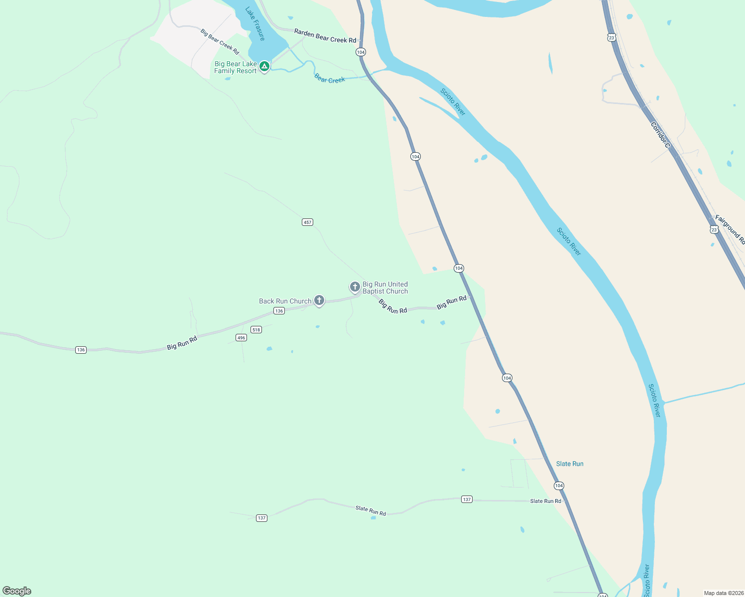 map of restaurants, bars, coffee shops, grocery stores, and more near 3818 Big Run Road in Lucasville