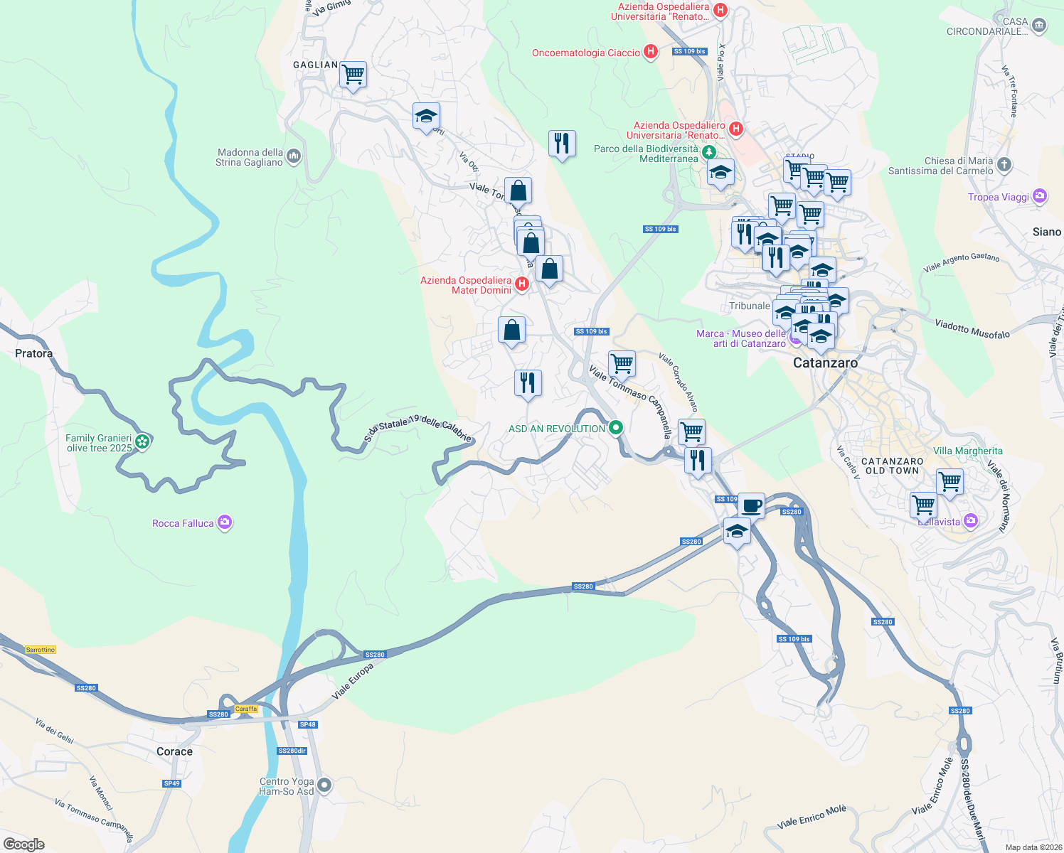 map of restaurants, bars, coffee shops, grocery stores, and more near 11 Traversa Barlaam da Seminara in Catanzaro