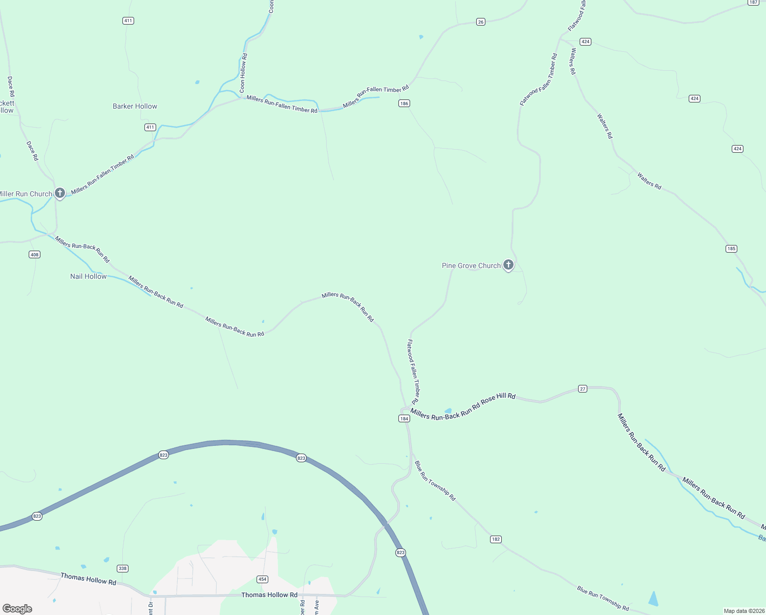 map of restaurants, bars, coffee shops, grocery stores, and more near 1533A Millers Run-Back Run Road in Lucasville