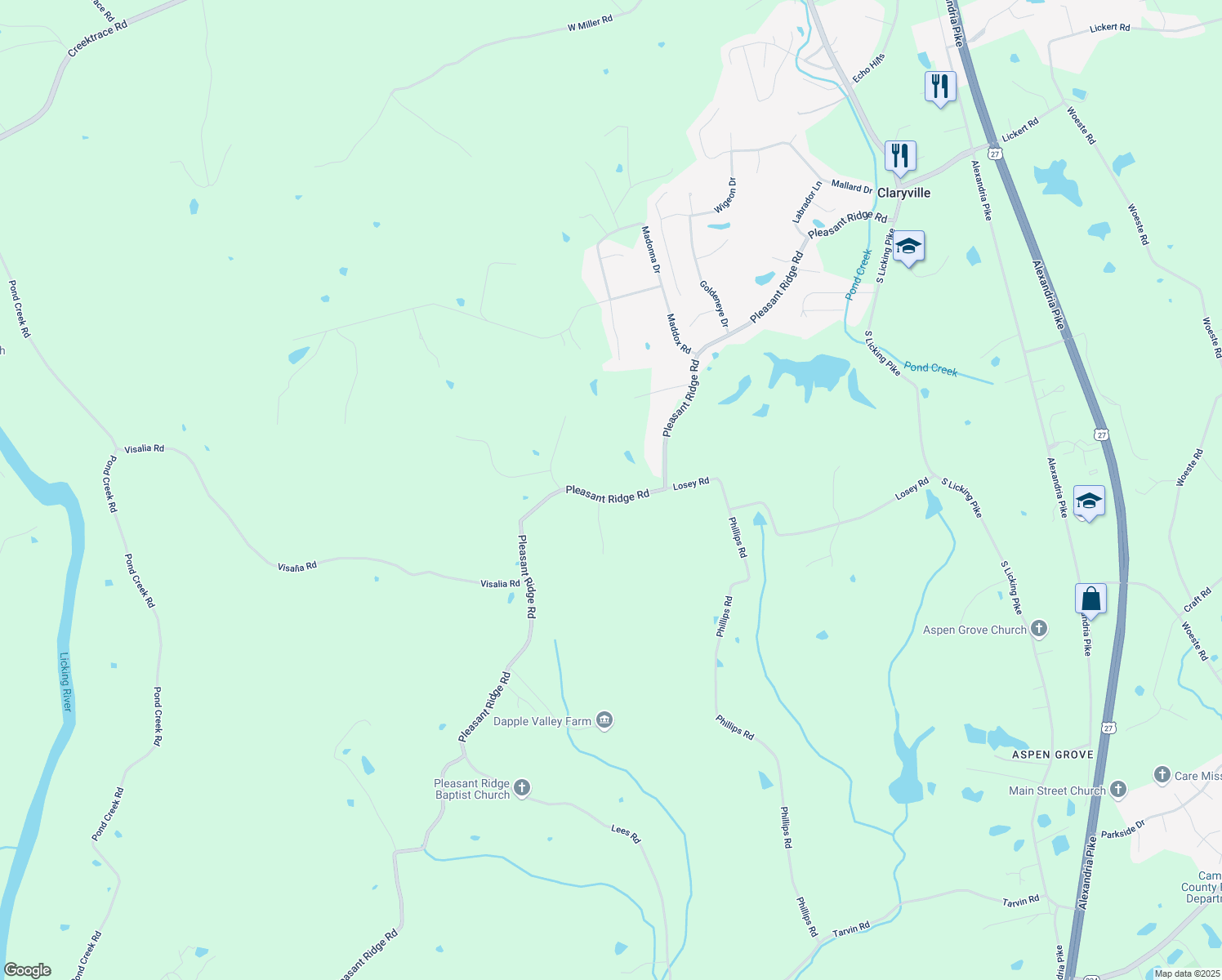 map of restaurants, bars, coffee shops, grocery stores, and more near 10778 Pleasant Ridge Rd in Alexandria