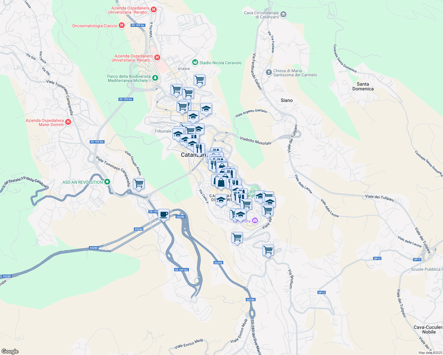 map of restaurants, bars, coffee shops, grocery stores, and more near 150 Corso G. Mazzini in Catanzaro