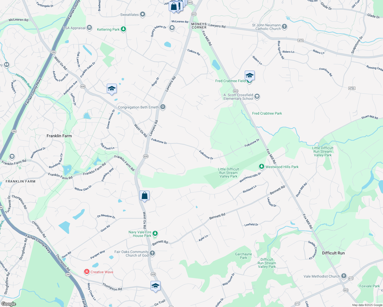 map of restaurants, bars, coffee shops, grocery stores, and more near 2952 Fort Lee Street in Herndon