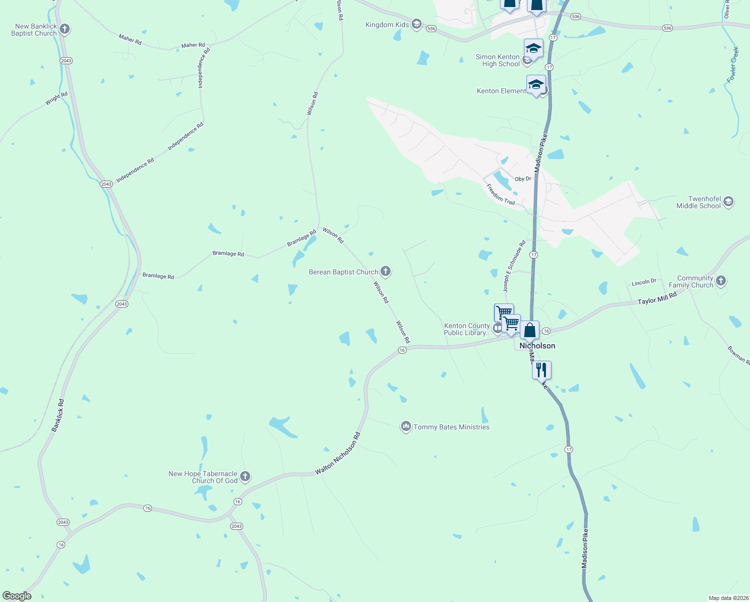 map of restaurants, bars, coffee shops, grocery stores, and more near 11864 Wilson Rd in Independence