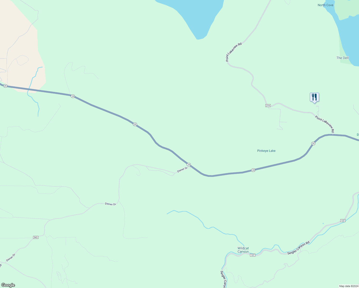 map of restaurants, bars, coffee shops, grocery stores, and more near 8860 California 29 in Lower Lake