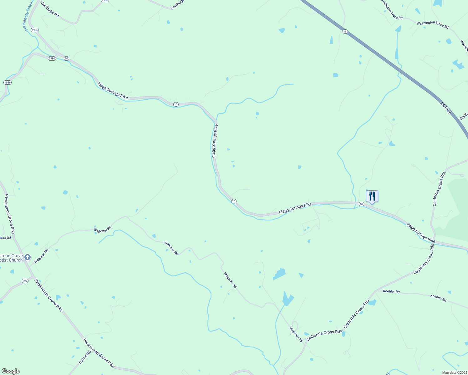 map of restaurants, bars, coffee shops, grocery stores, and more near 10577 Flagg Springs Pike in California