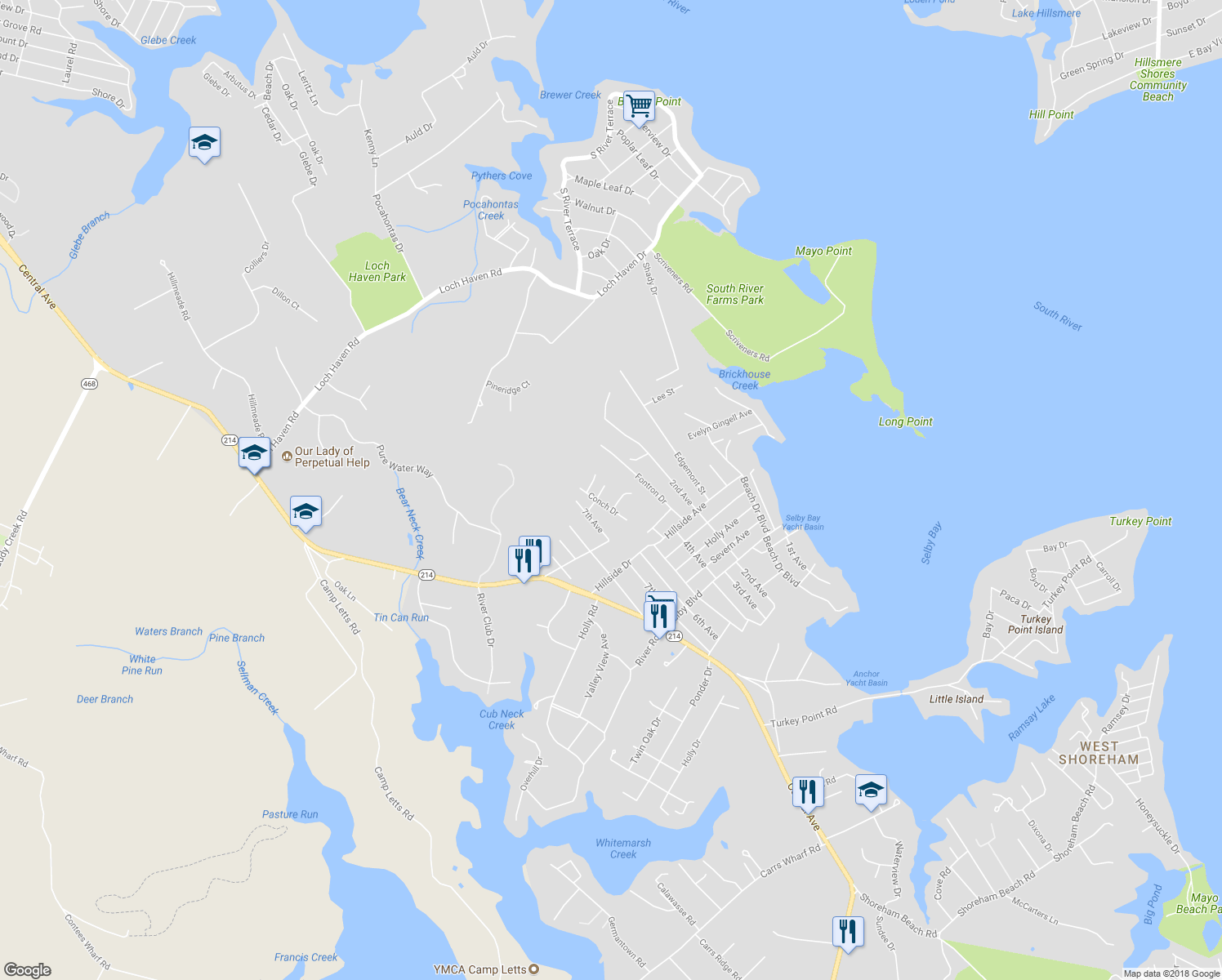 map of restaurants, bars, coffee shops, grocery stores, and more near 3607 Conch Drive in Edgewater