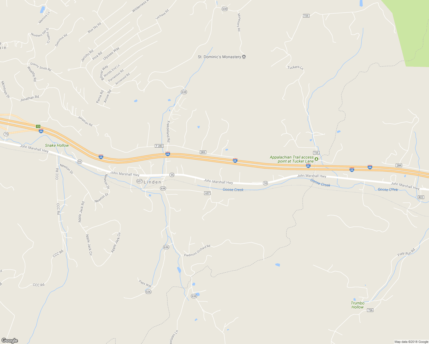 map of restaurants, bars, coffee shops, grocery stores, and more near 13386 John Marshall Highway in Linden