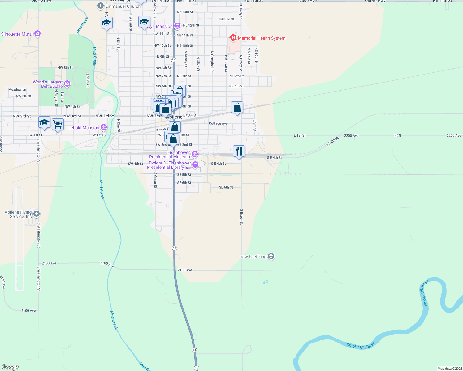 map of restaurants, bars, coffee shops, grocery stores, and more near 507 SE 6th St in Abilene