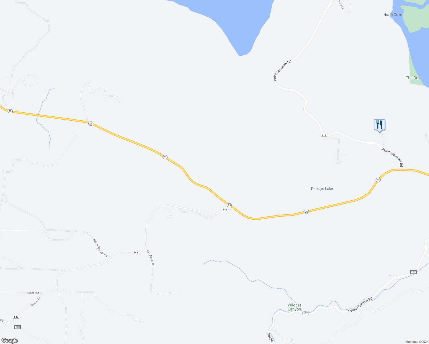 map of restaurants, bars, coffee shops, grocery stores, and more near 8860 California 29 in Lower Lake