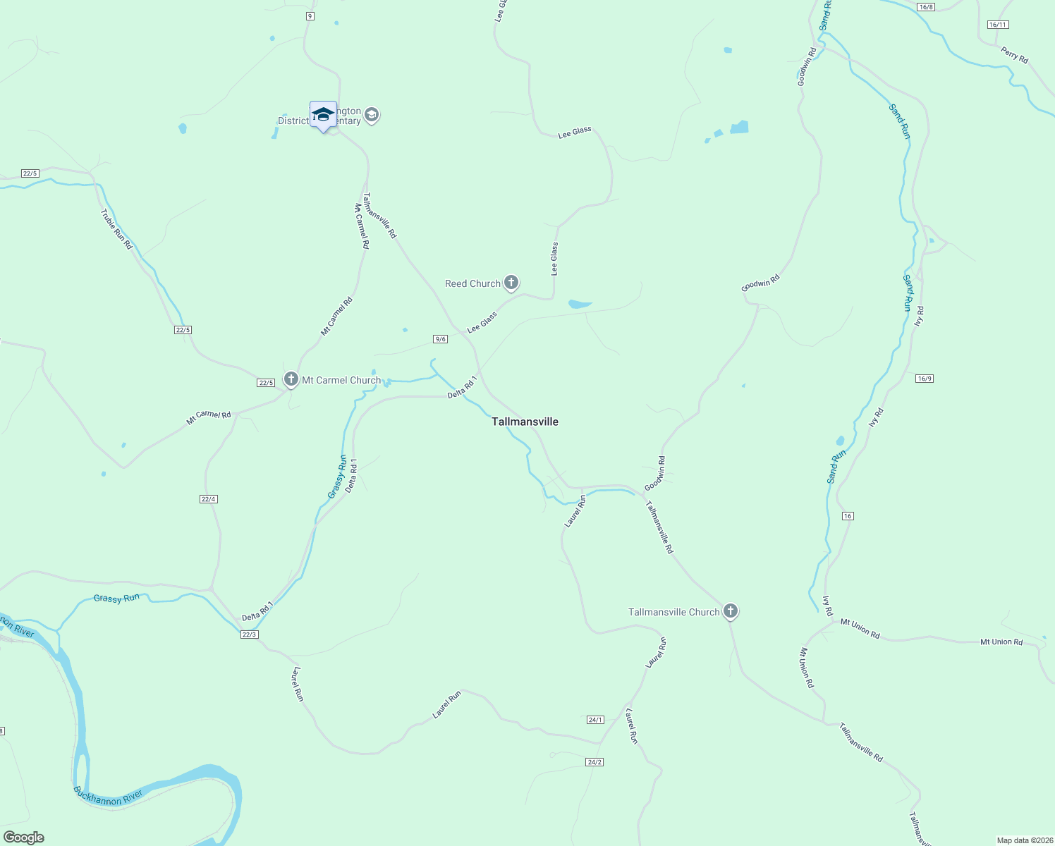 map of restaurants, bars, coffee shops, grocery stores, and more near Tallmansville Rd in Buckhannon