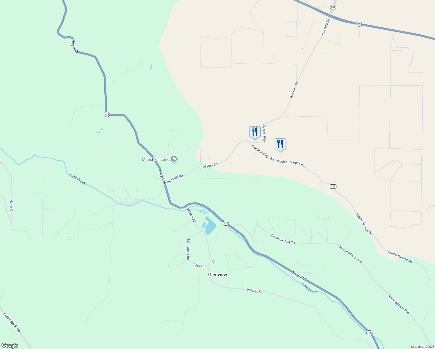 map of restaurants, bars, coffee shops, grocery stores, and more near 8700 Red Hills Road in Kelseyville