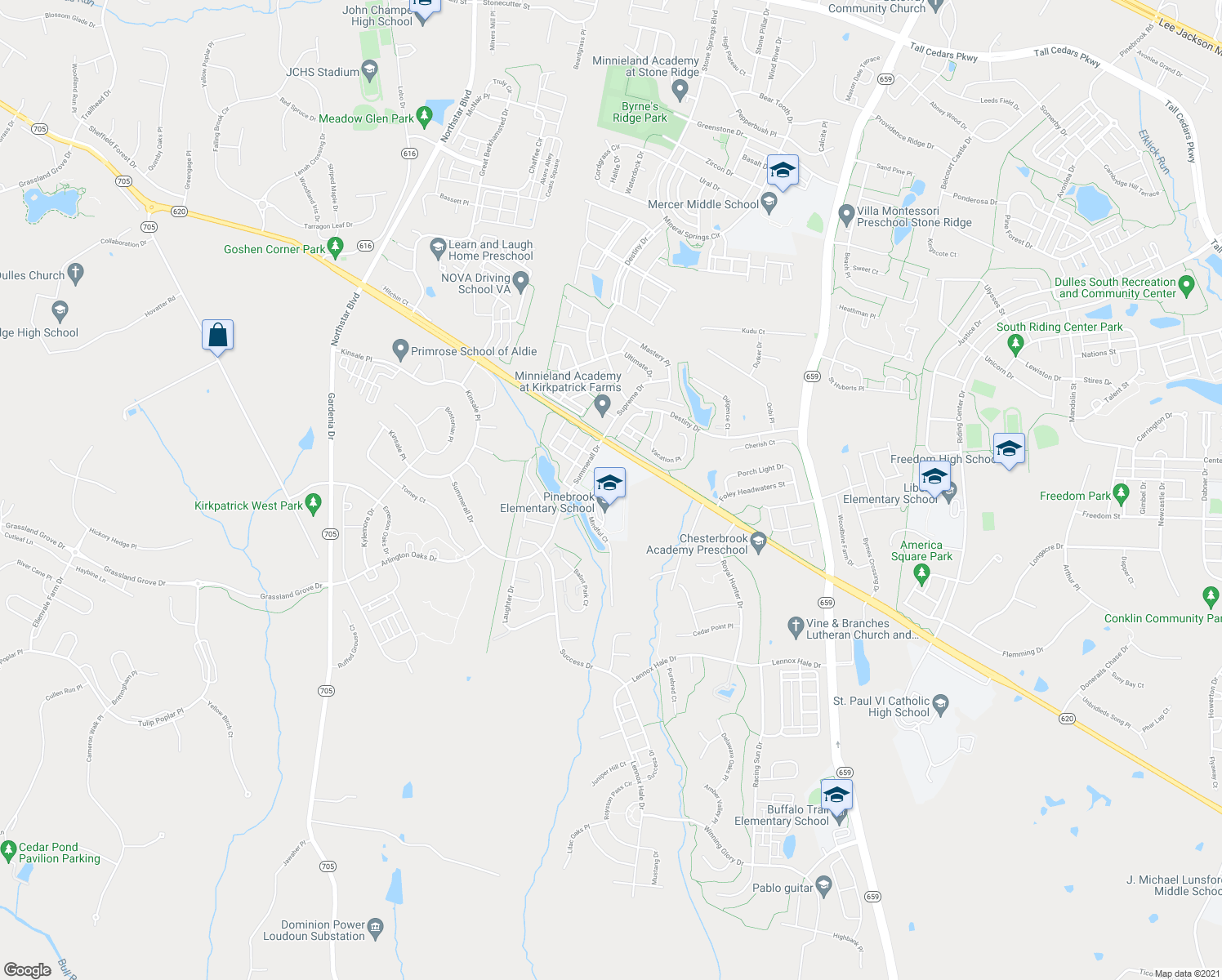 map of restaurants, bars, coffee shops, grocery stores, and more near 25480 Mindful Ct in Loudoun
