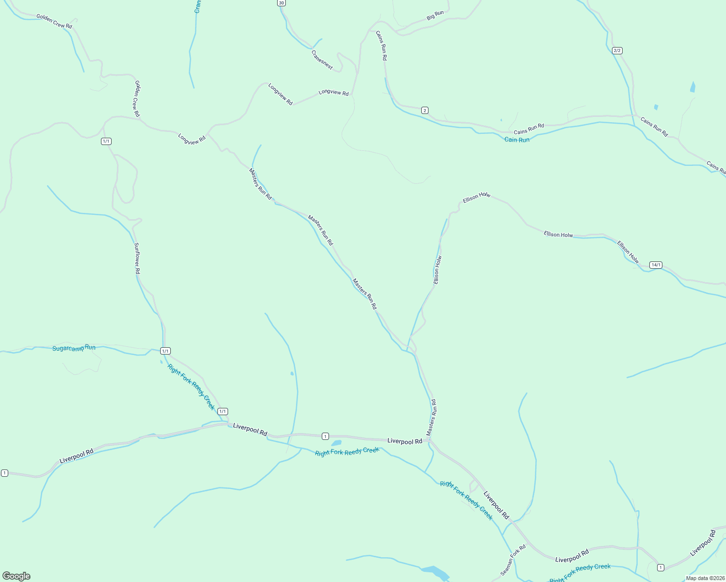 map of restaurants, bars, coffee shops, grocery stores, and more near Masters Run Road in Reedy