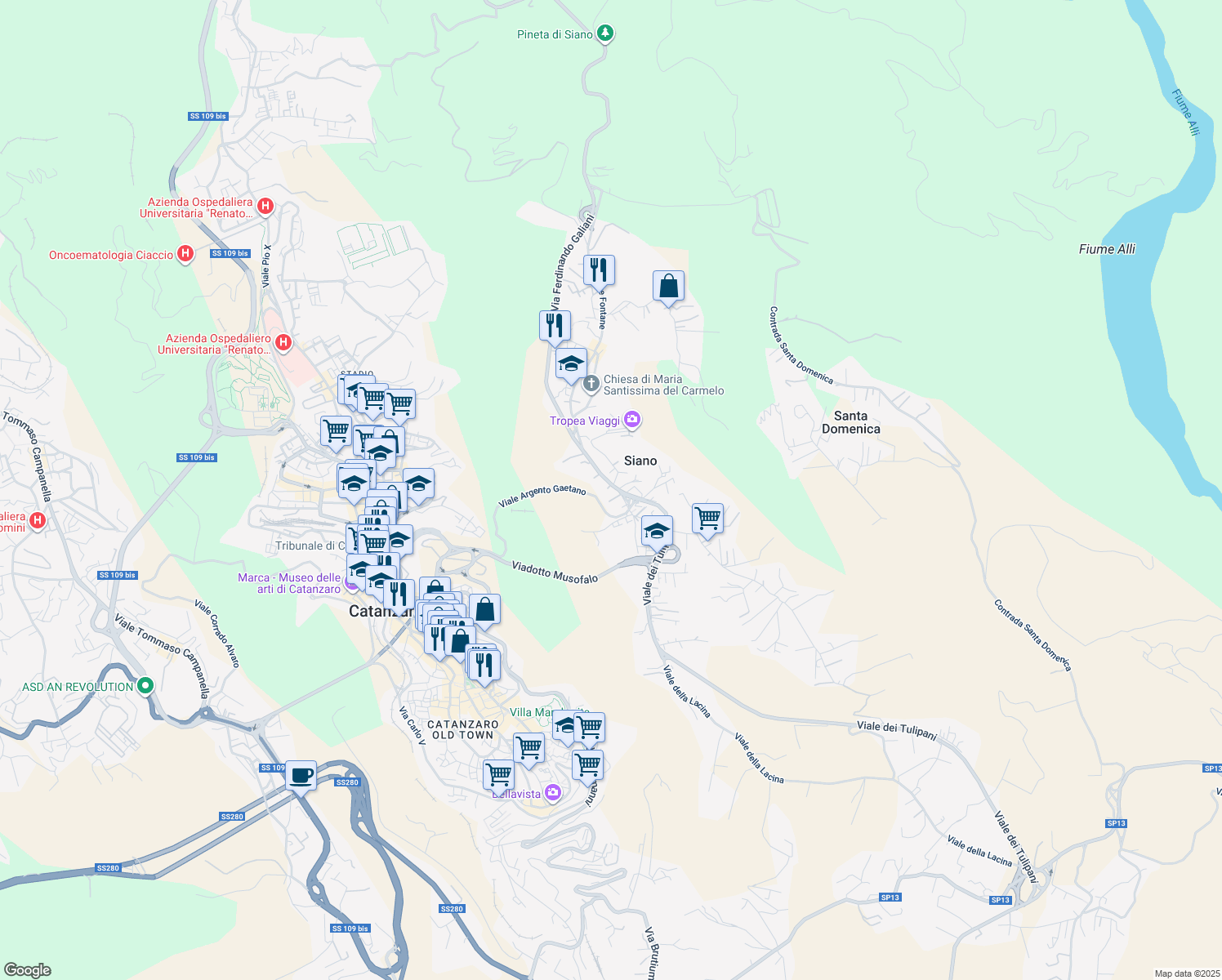 map of restaurants, bars, coffee shops, grocery stores, and more near 191 Via Ferdinandea in Siano
