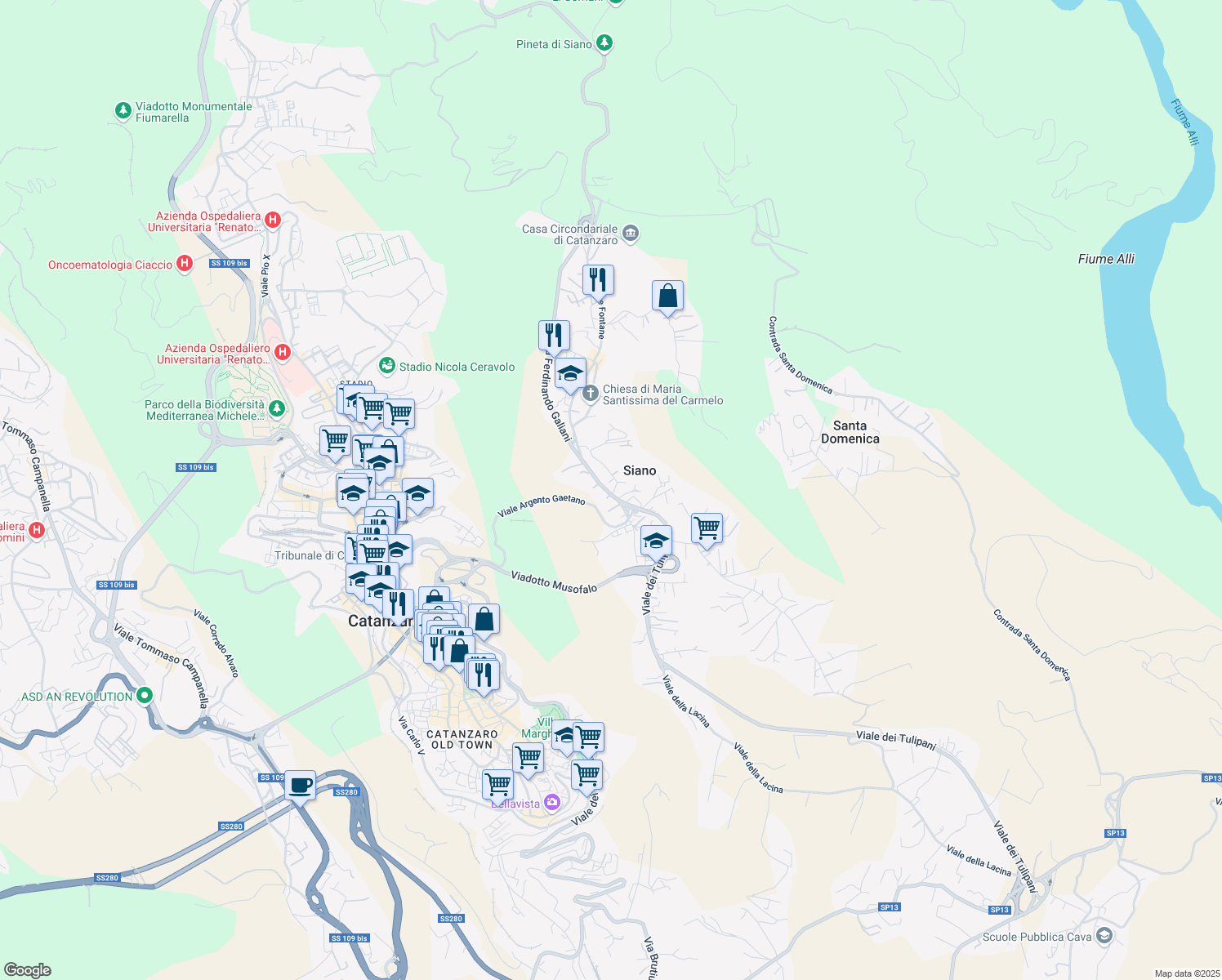 map of restaurants, bars, coffee shops, grocery stores, and more near 191 Via Ferdinandea in Siano