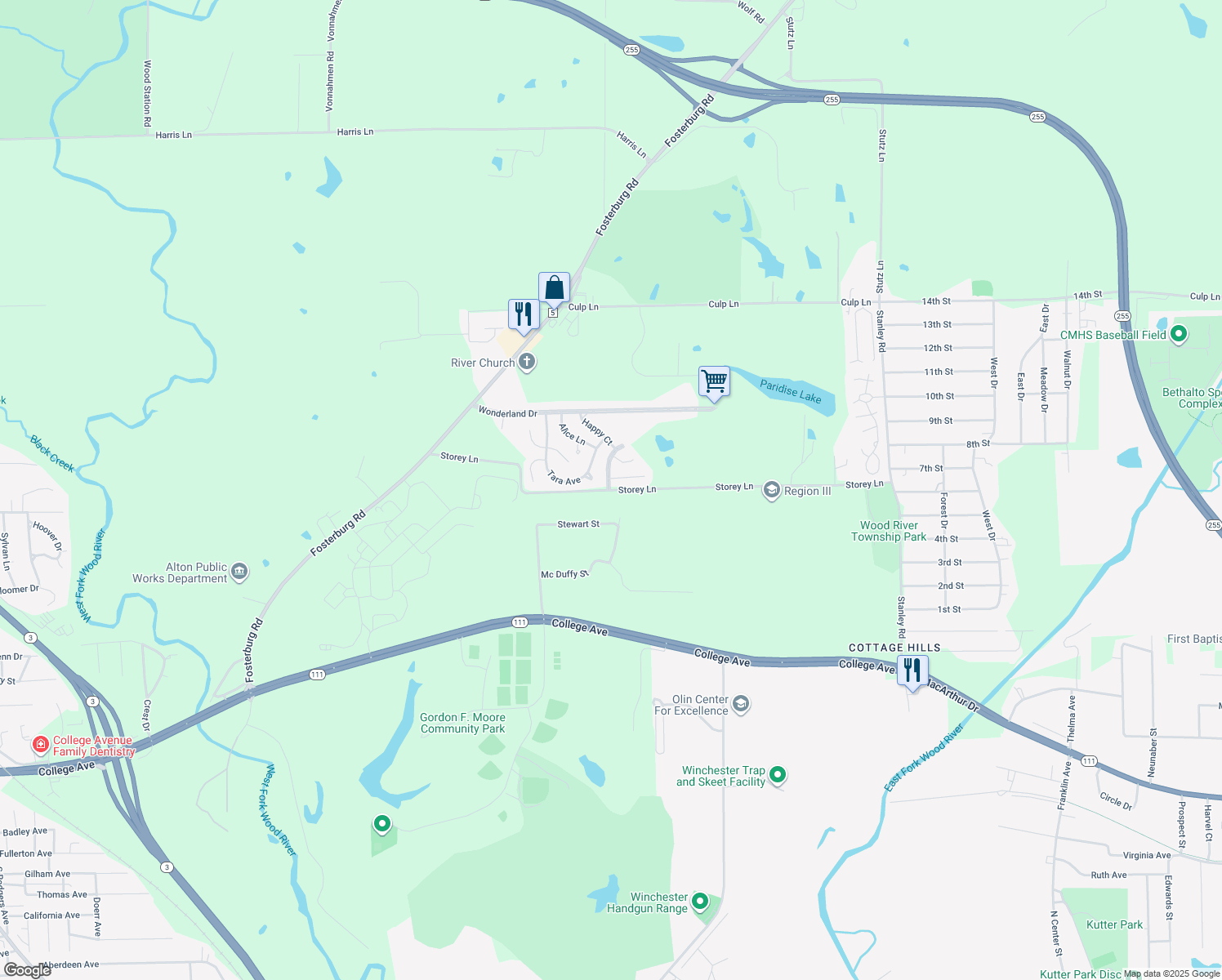 map of restaurants, bars, coffee shops, grocery stores, and more near 1899 Storey Ln in Alton