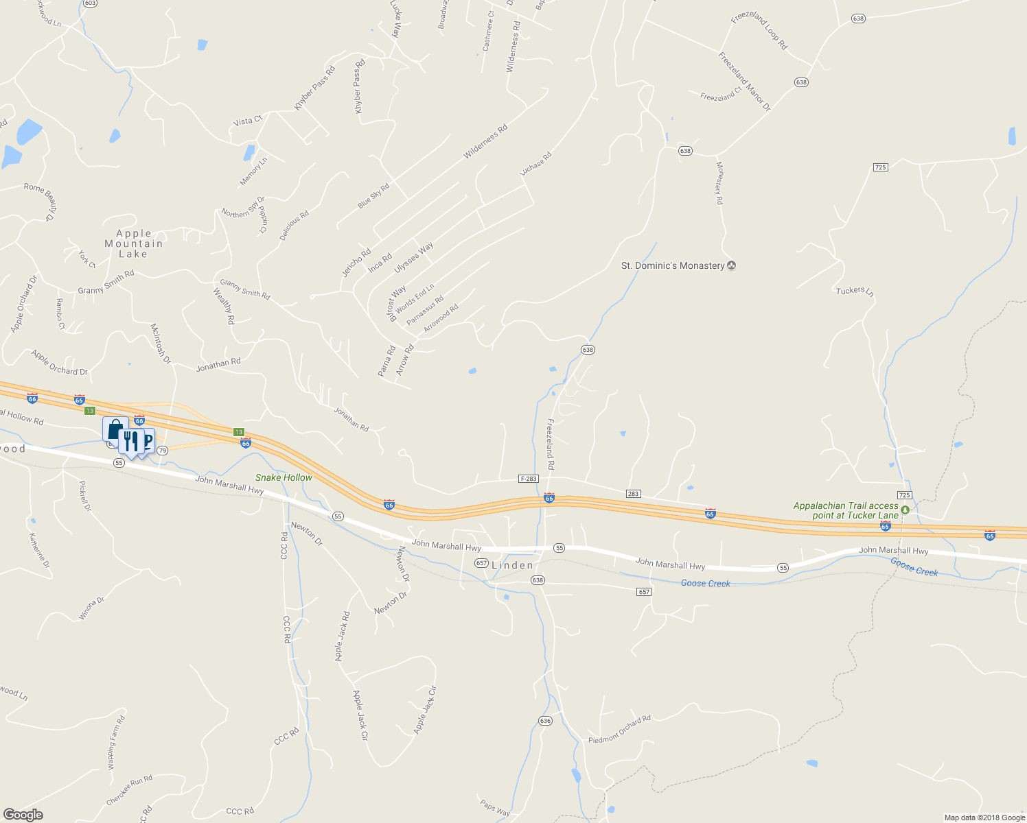 map of restaurants, bars, coffee shops, grocery stores, and more near 172 Appalachian Lane in Linden