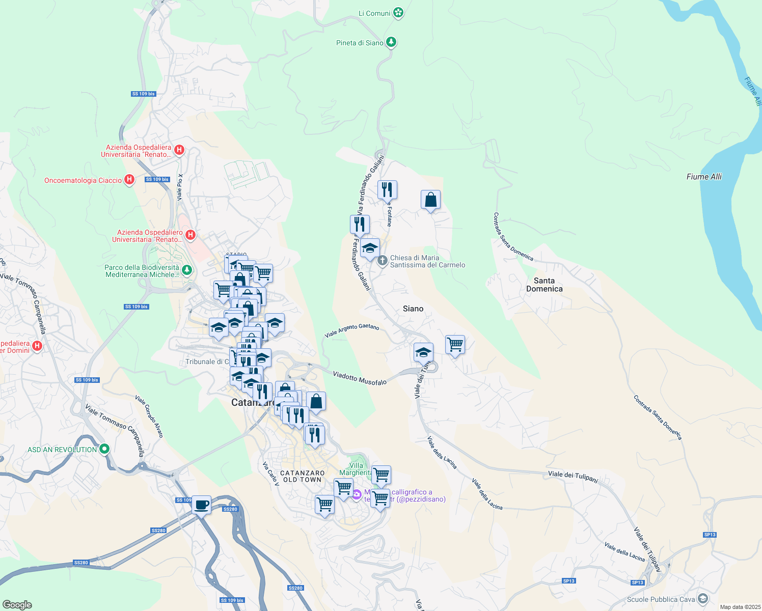 map of restaurants, bars, coffee shops, grocery stores, and more near 34 Via delle Orchidee in Siano