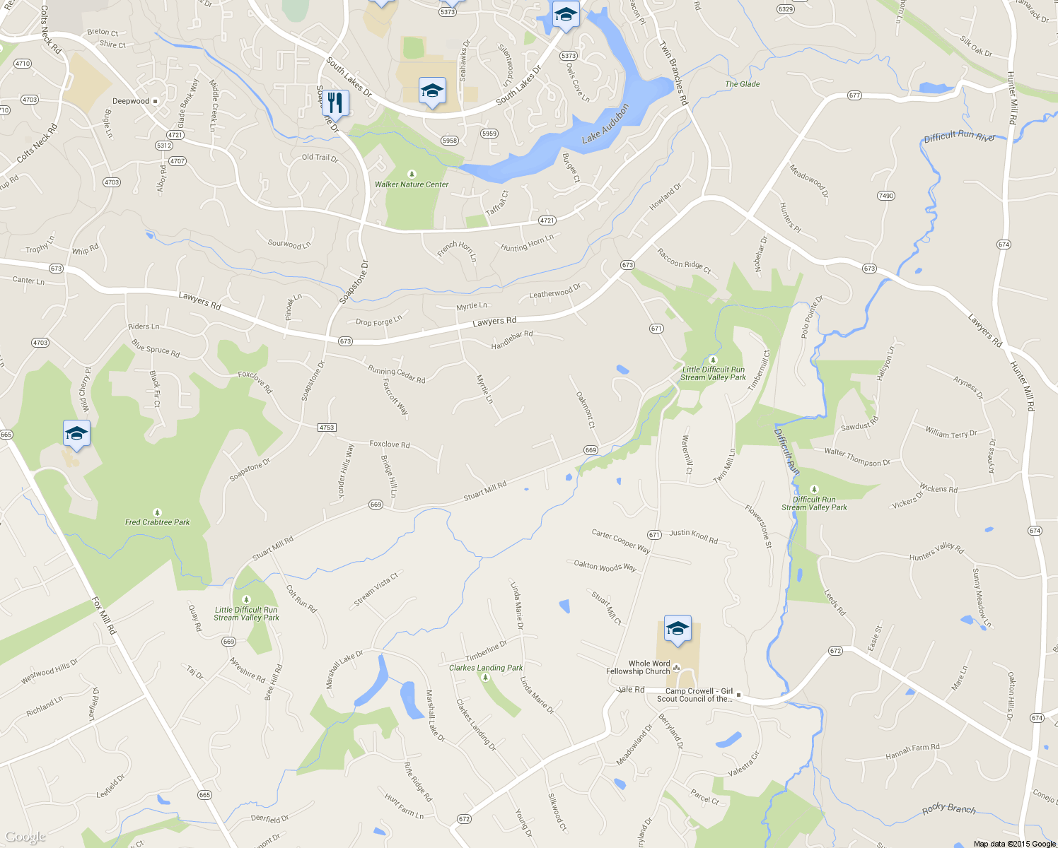 map of restaurants, bars, coffee shops, grocery stores, and more near 11303 Stoneledge Court in Reston