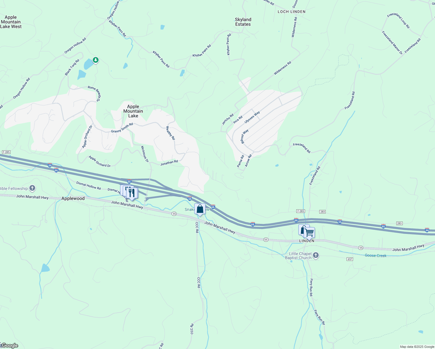 map of restaurants, bars, coffee shops, grocery stores, and more near 675 Jonathan Road in Linden