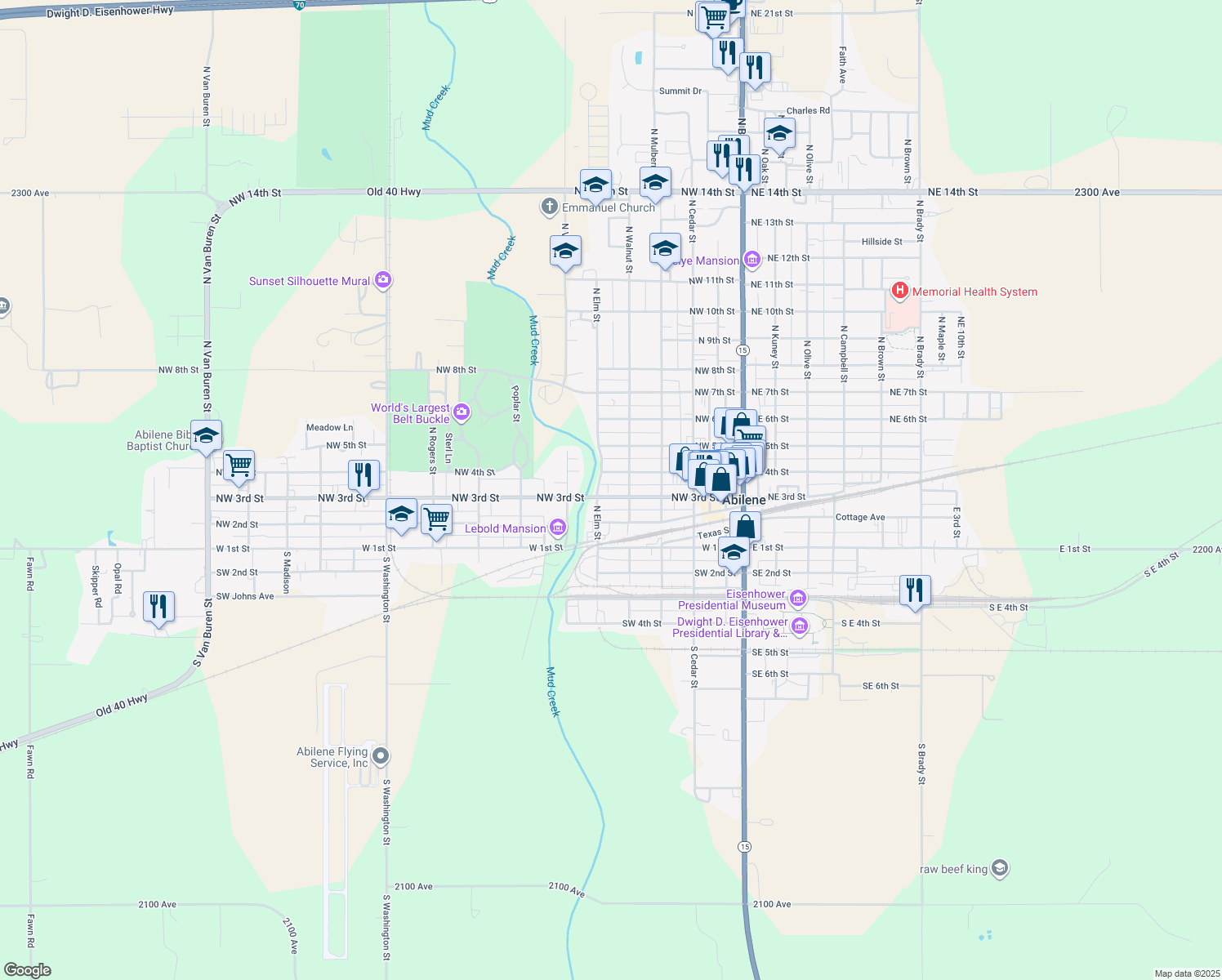 map of restaurants, bars, coffee shops, grocery stores, and more near 612 NW 3rd St in Abilene