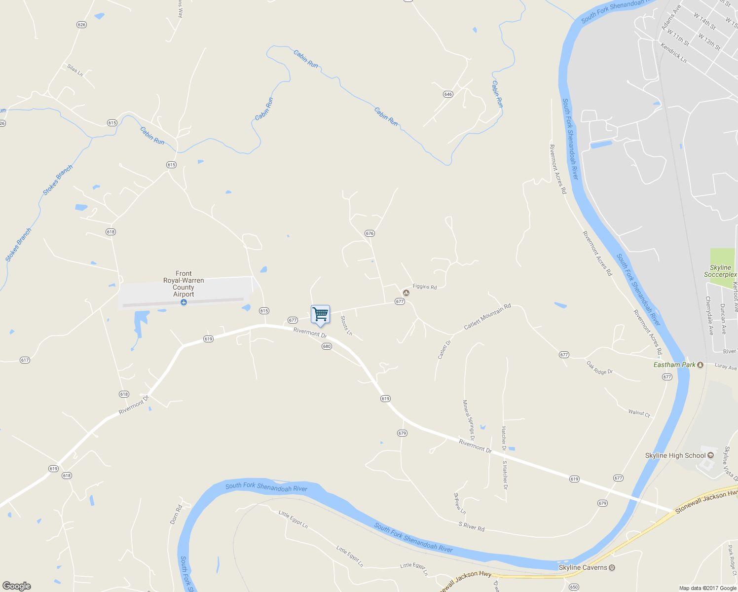 map of restaurants, bars, coffee shops, grocery stores, and more near 437 Catlett Mountain Road in Front Royal