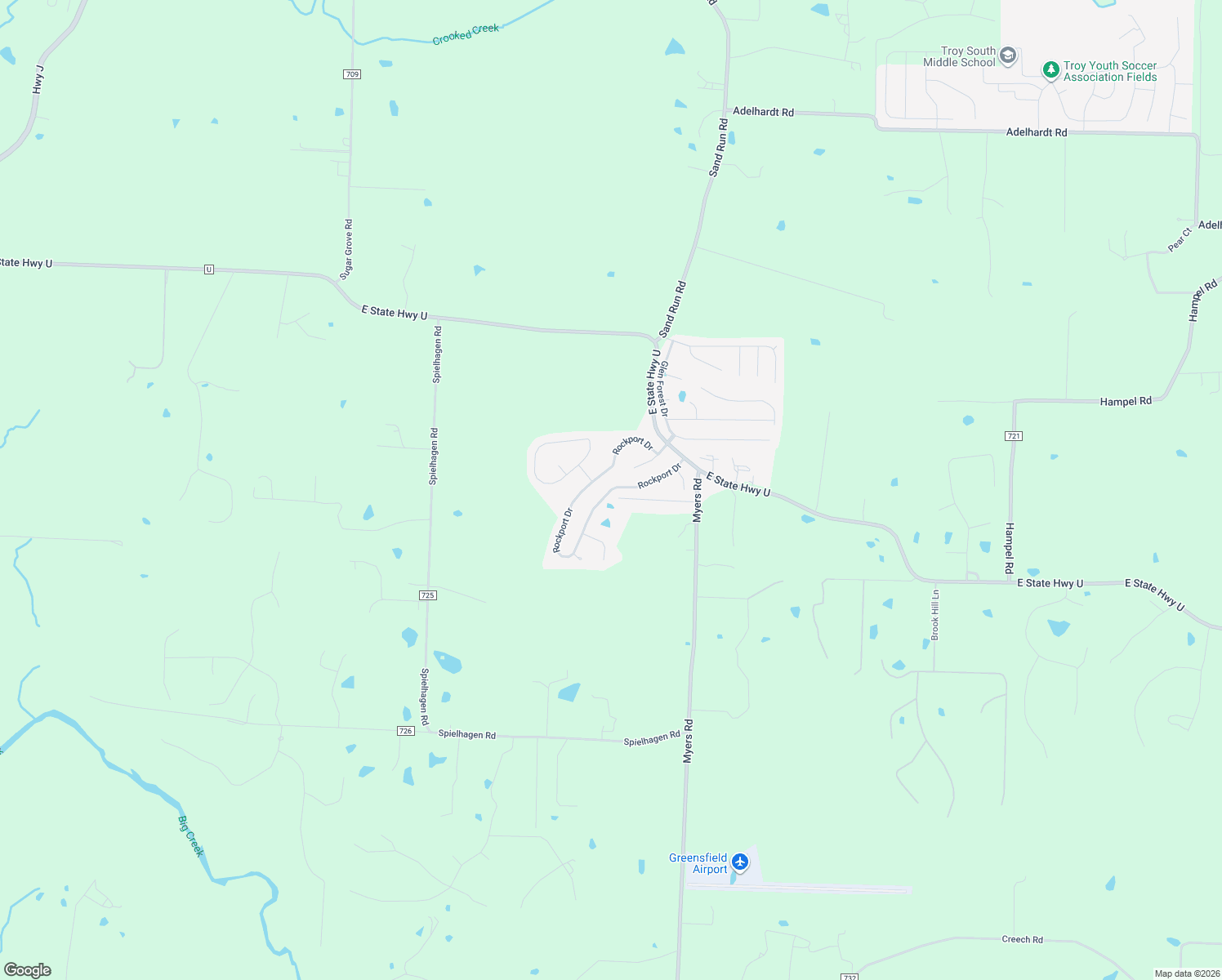 map of restaurants, bars, coffee shops, grocery stores, and more near Rockport Drive in Troy