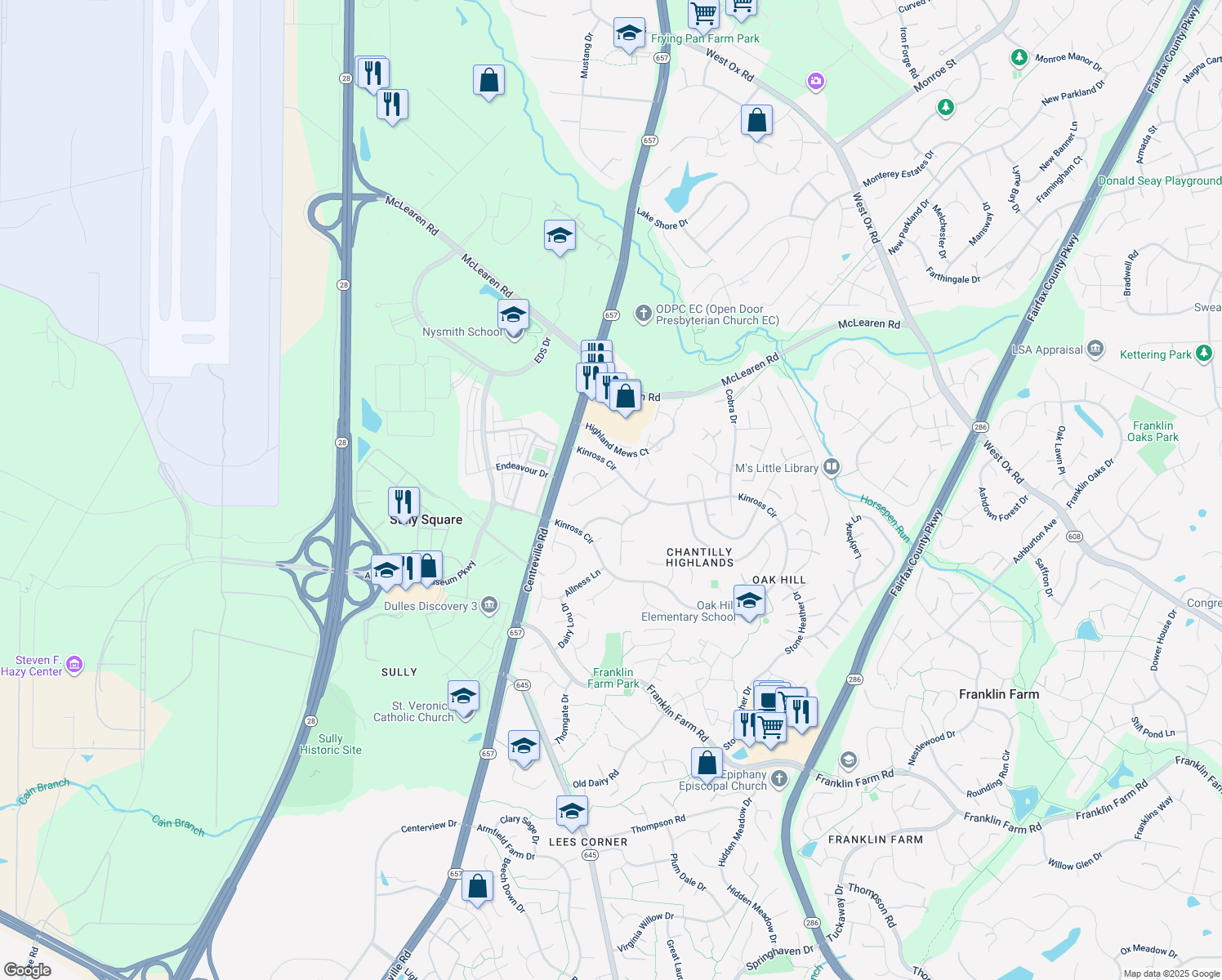 map of restaurants, bars, coffee shops, grocery stores, and more near 3155 Ramesses Court in Herndon