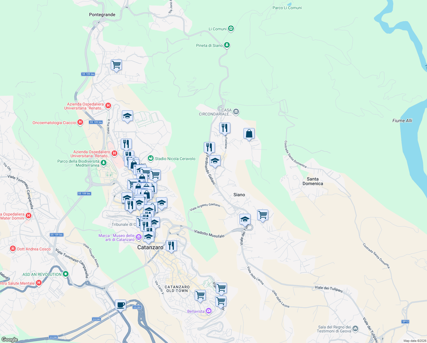 map of restaurants, bars, coffee shops, grocery stores, and more near 4 Via dei Gladioli in Siano