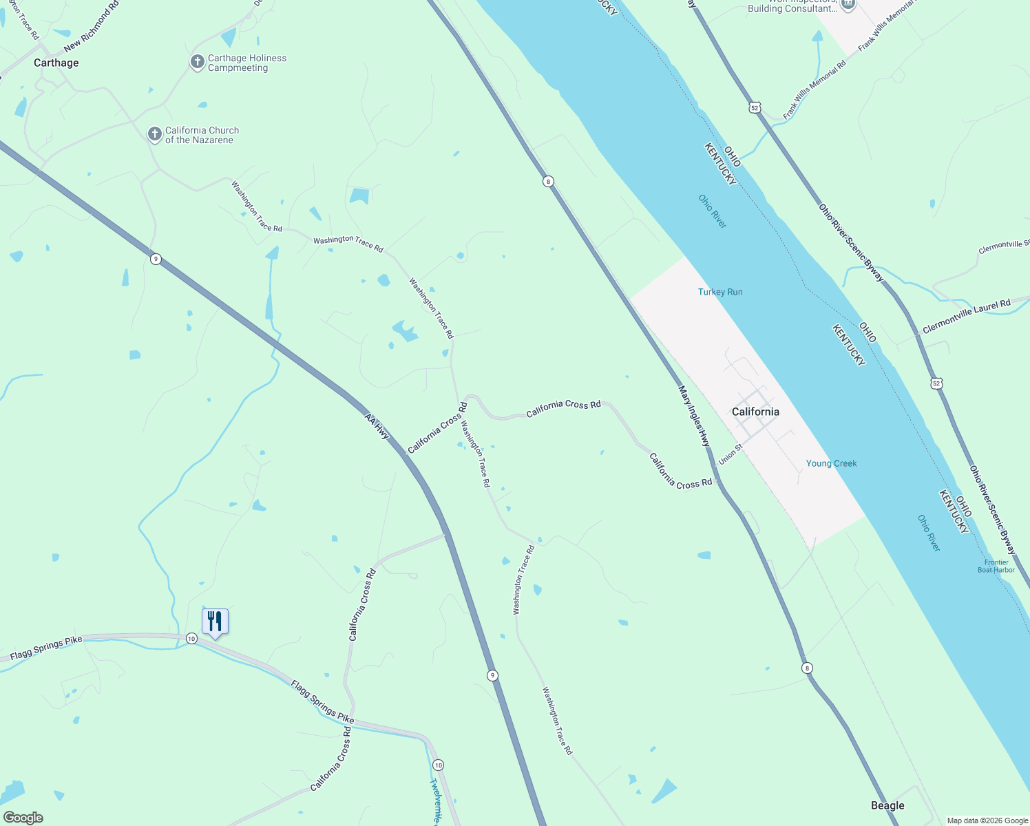 map of restaurants, bars, coffee shops, grocery stores, and more near 3628 California Crossroads in California