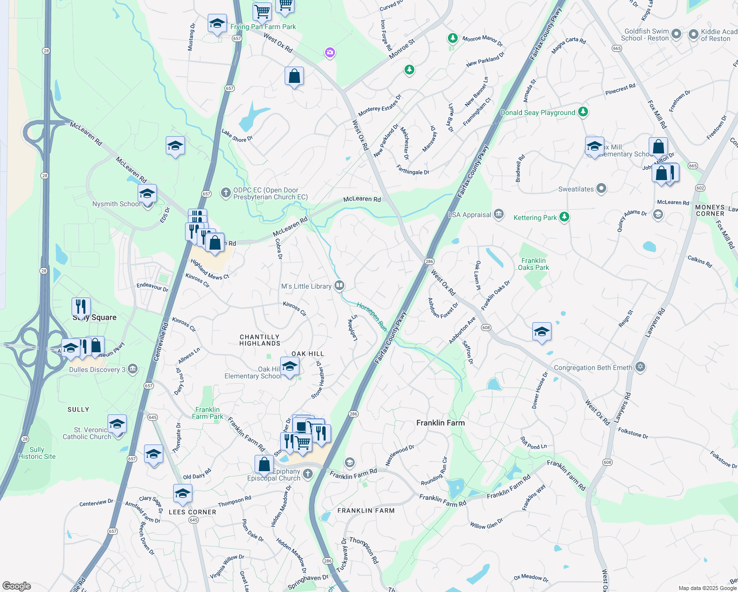 map of restaurants, bars, coffee shops, grocery stores, and more near 3007 Emerald Chase Dr in Herndon