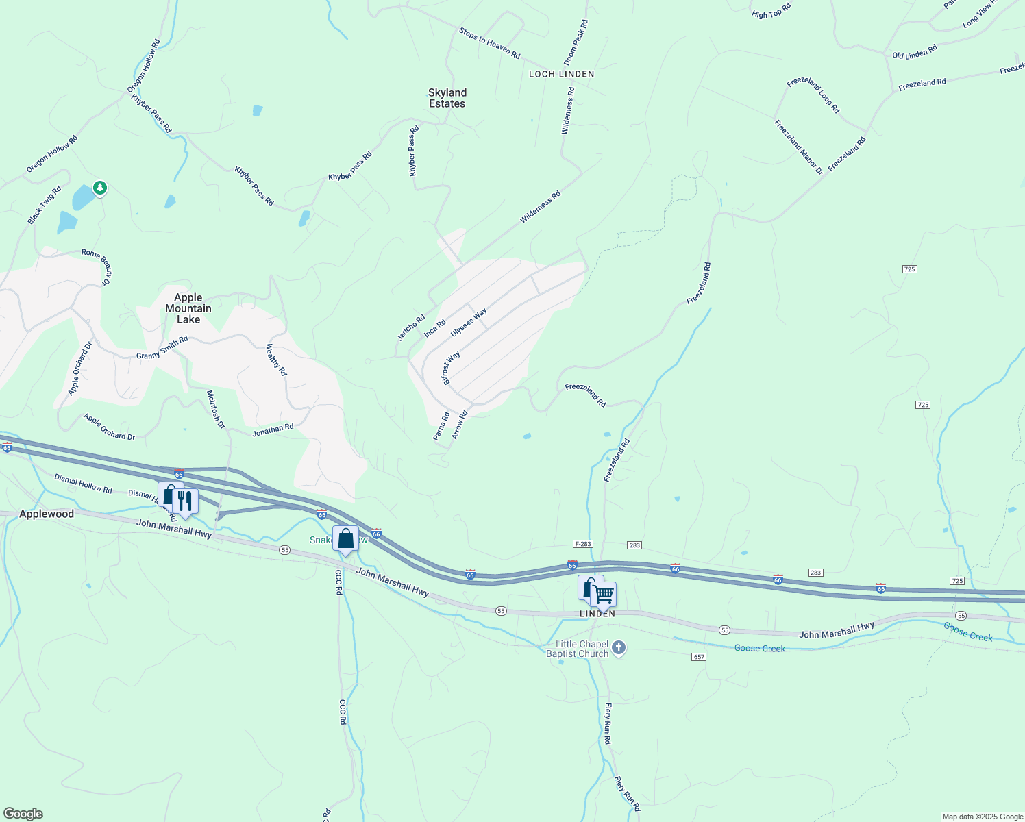 map of restaurants, bars, coffee shops, grocery stores, and more near 293 Bifrost Way in Linden