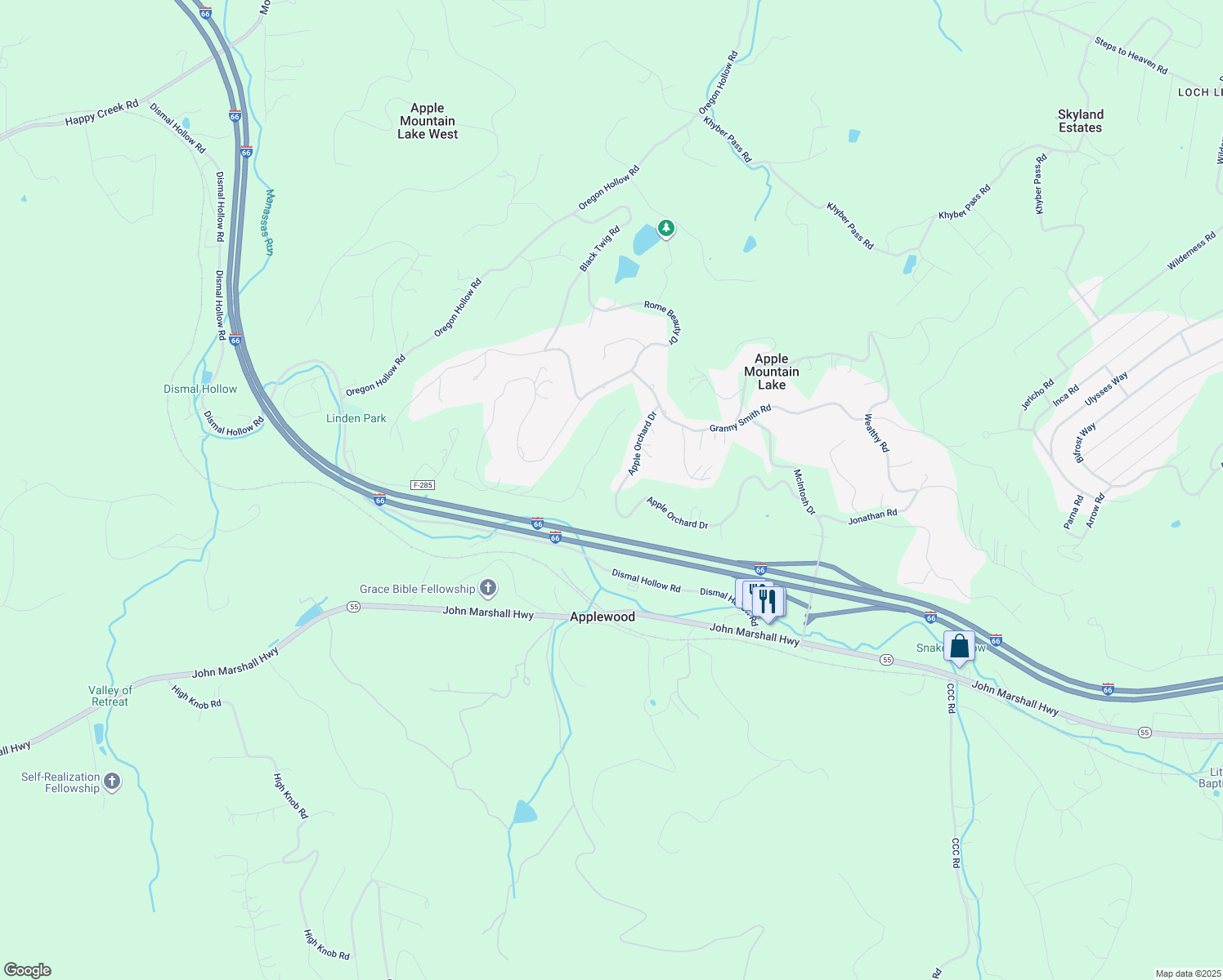 map of restaurants, bars, coffee shops, grocery stores, and more near 278 Apple Orchard Drive in Linden