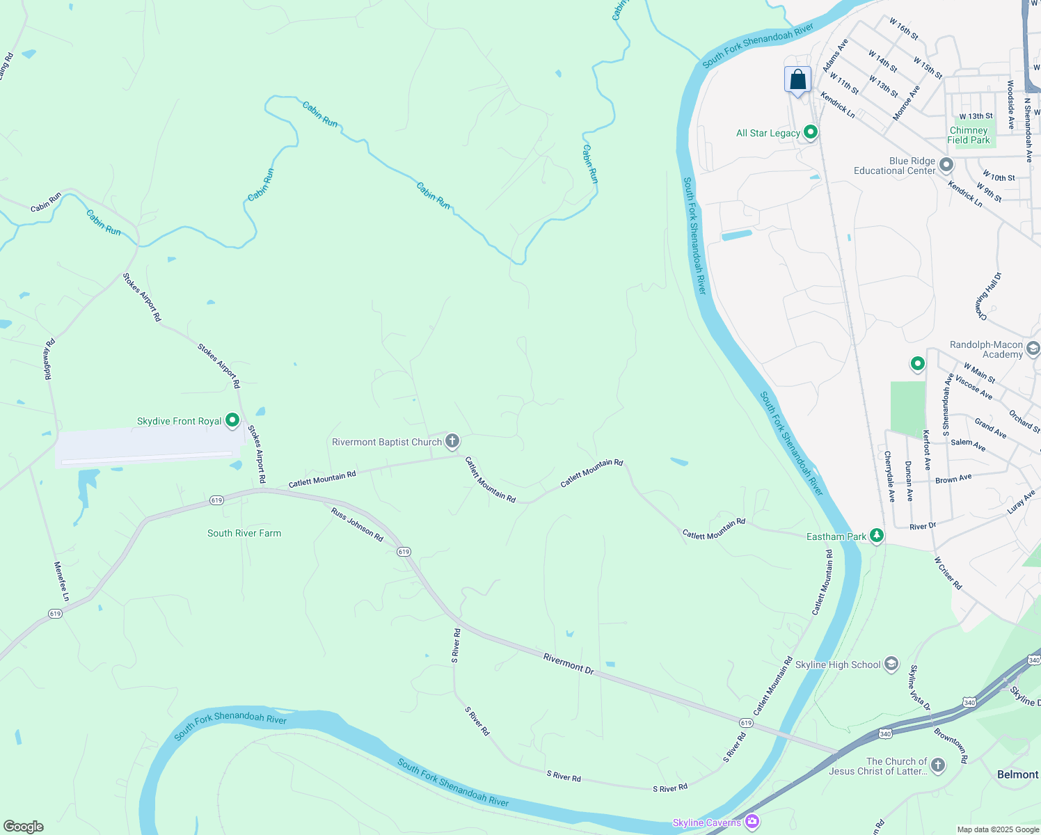map of restaurants, bars, coffee shops, grocery stores, and more near 320 Figgins Road in Front Royal