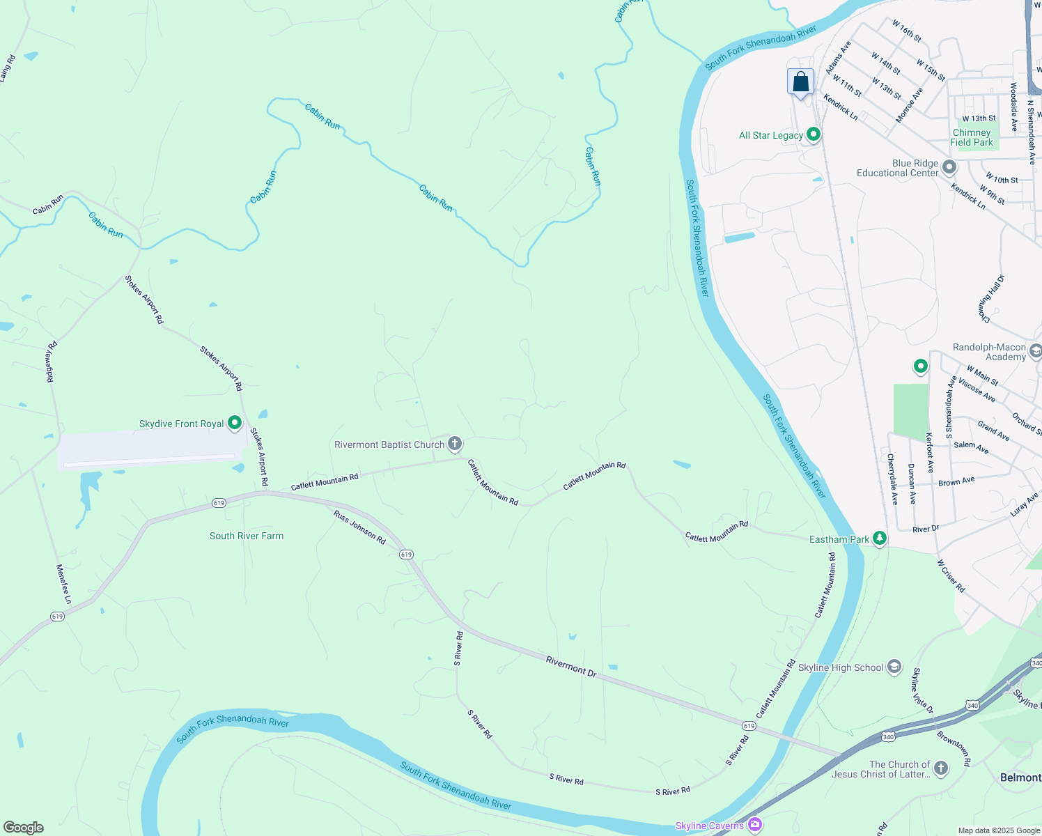 map of restaurants, bars, coffee shops, grocery stores, and more near 256 Figgins Road in Front Royal