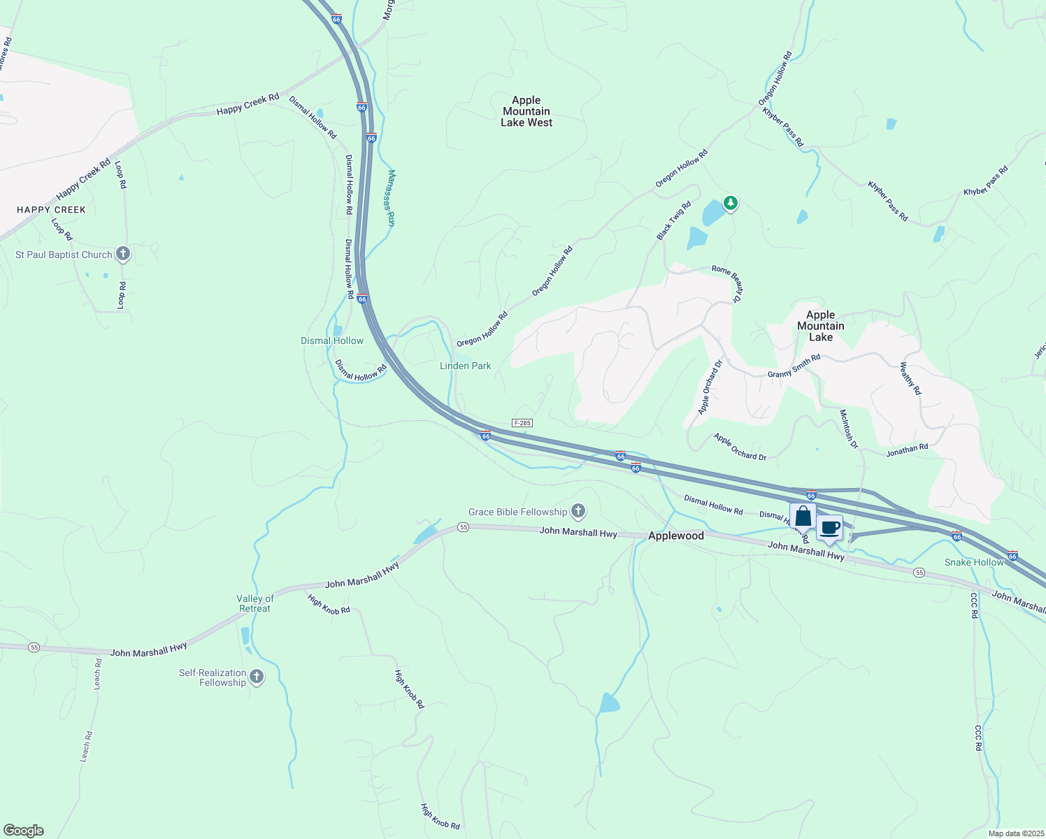 map of restaurants, bars, coffee shops, grocery stores, and more near 211 Gap Road in Front Royal