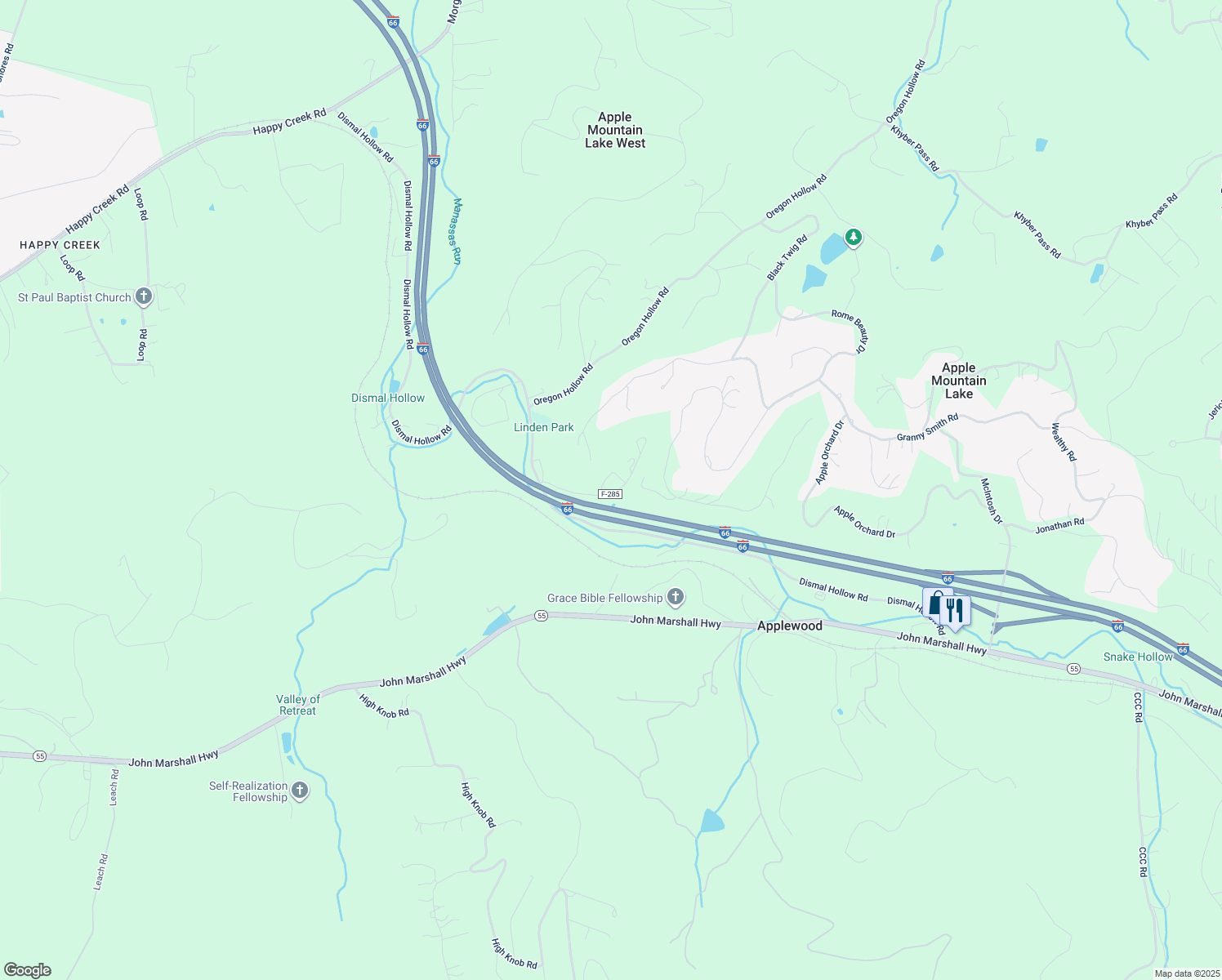 map of restaurants, bars, coffee shops, grocery stores, and more near 211 Gap Road in Front Royal